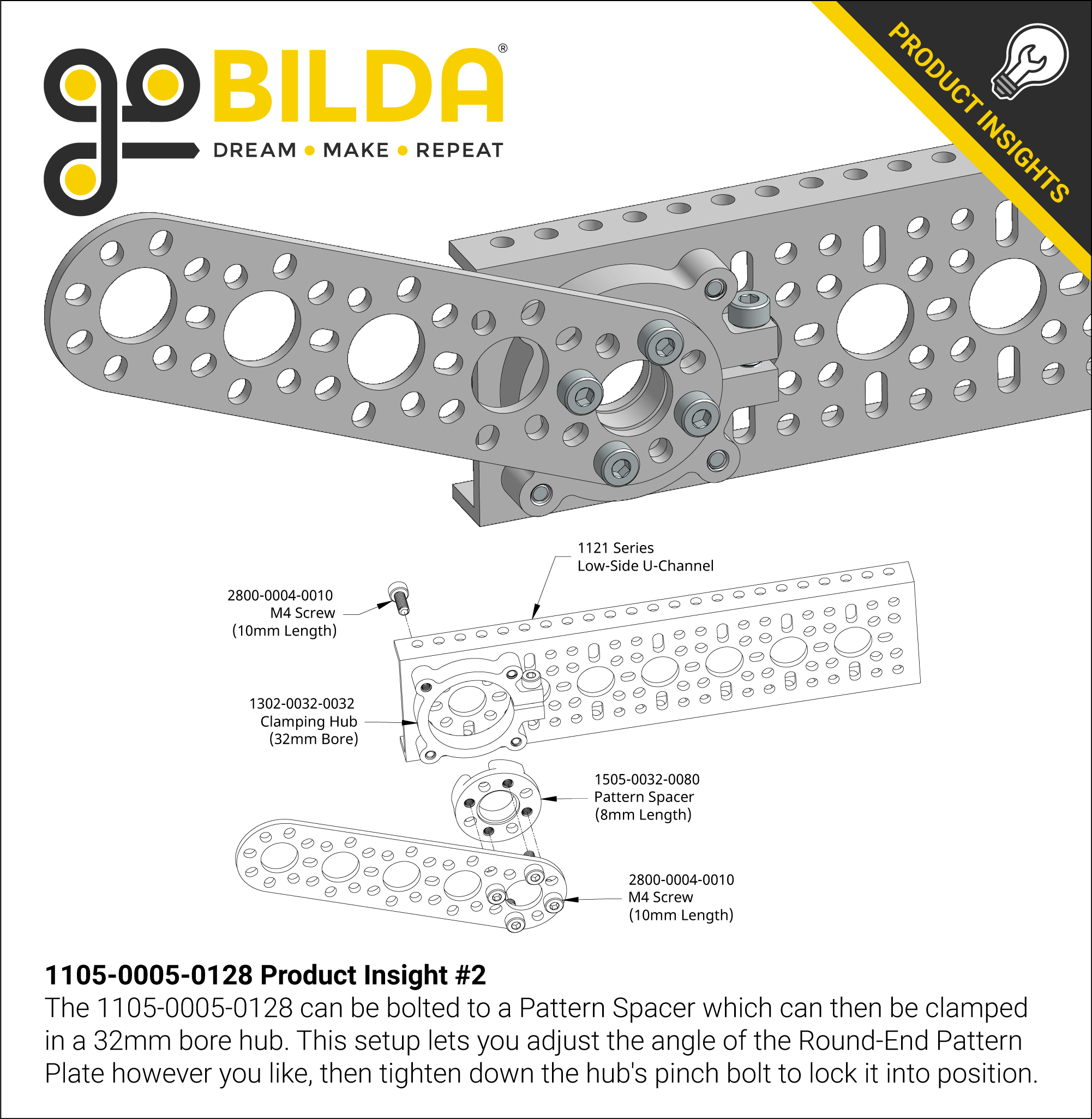 1105 Series Round-End Pattern Plate (5 Hole, 128mm Length) - goBILDA®