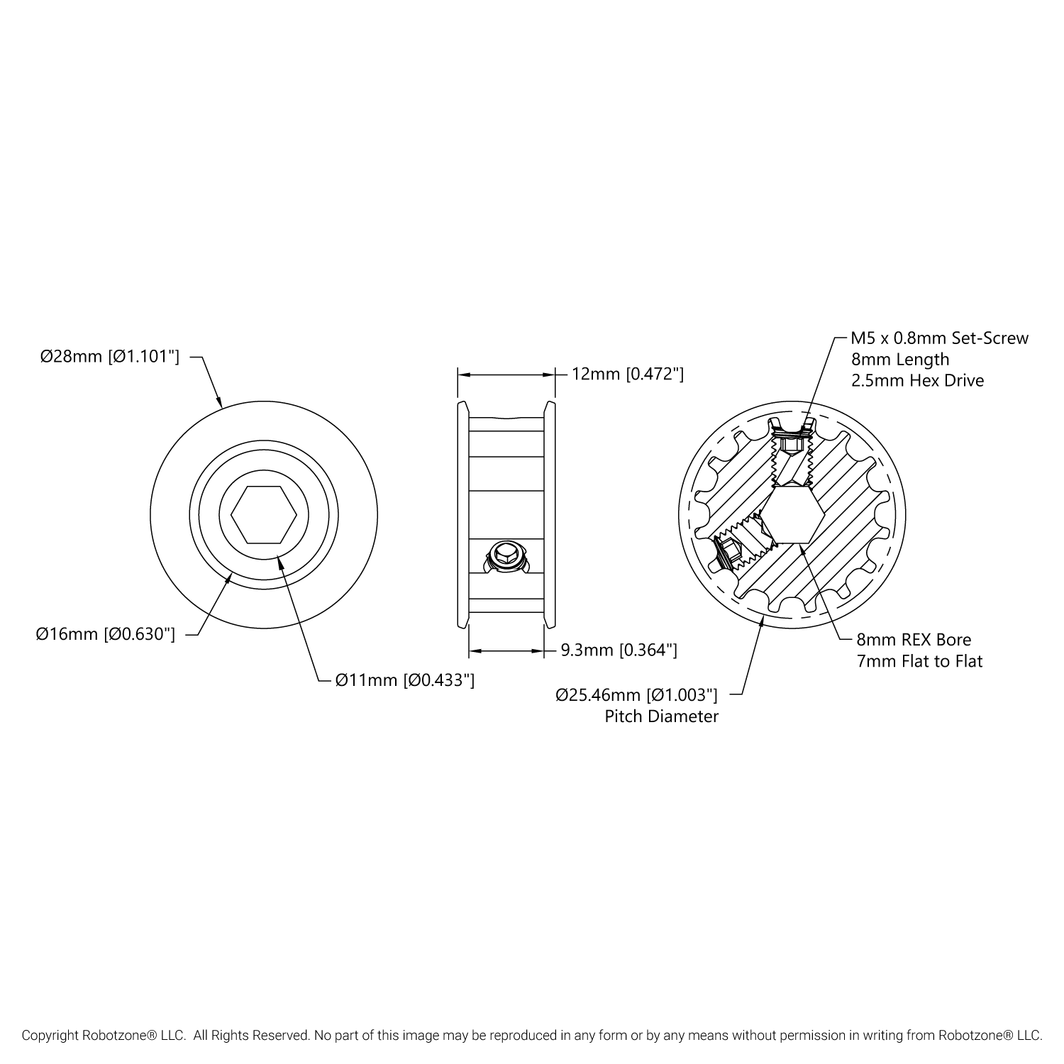 3417 Series 5mm HTD Pitch Set-Screw Pinion Timing Belt