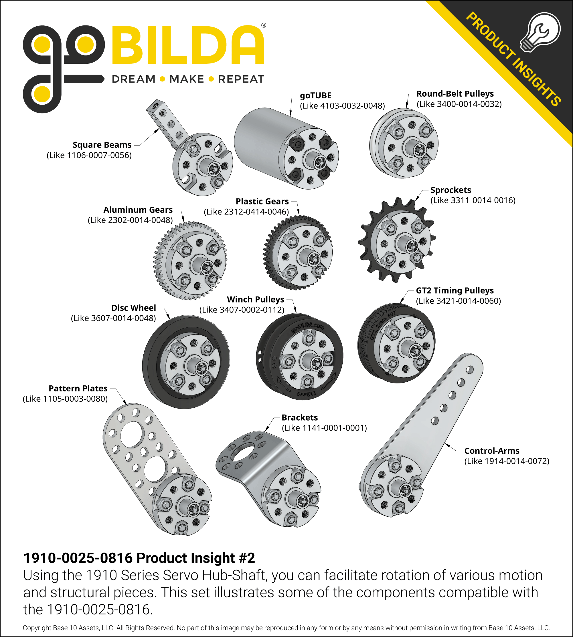 1910 Series Servo Hub Shaft (25 Tooth Spline, 8mm Shaft Diameter
