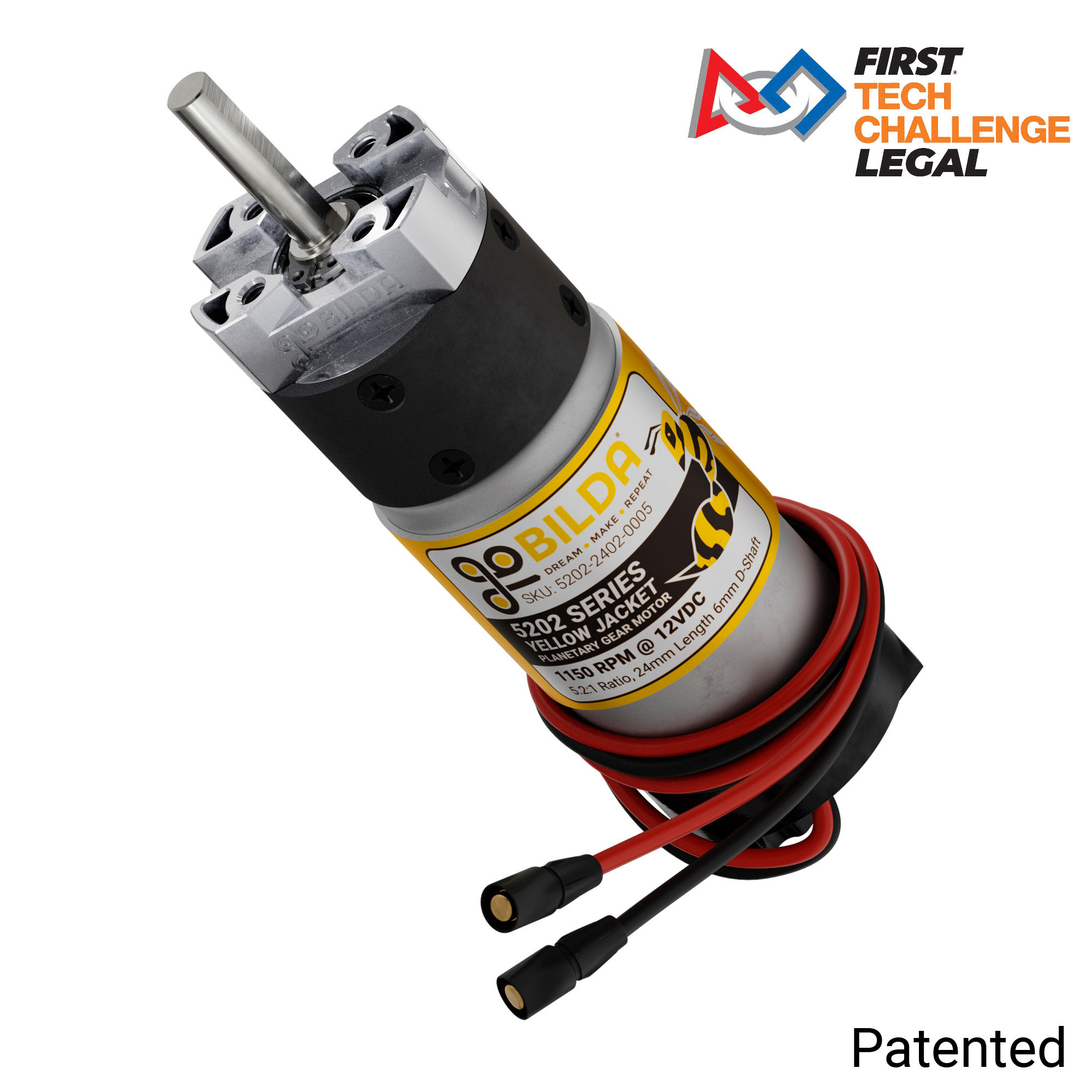 5202 Series Yellow Jacket Planetary Gear Motor (5.2:1 Ratio, 24mm