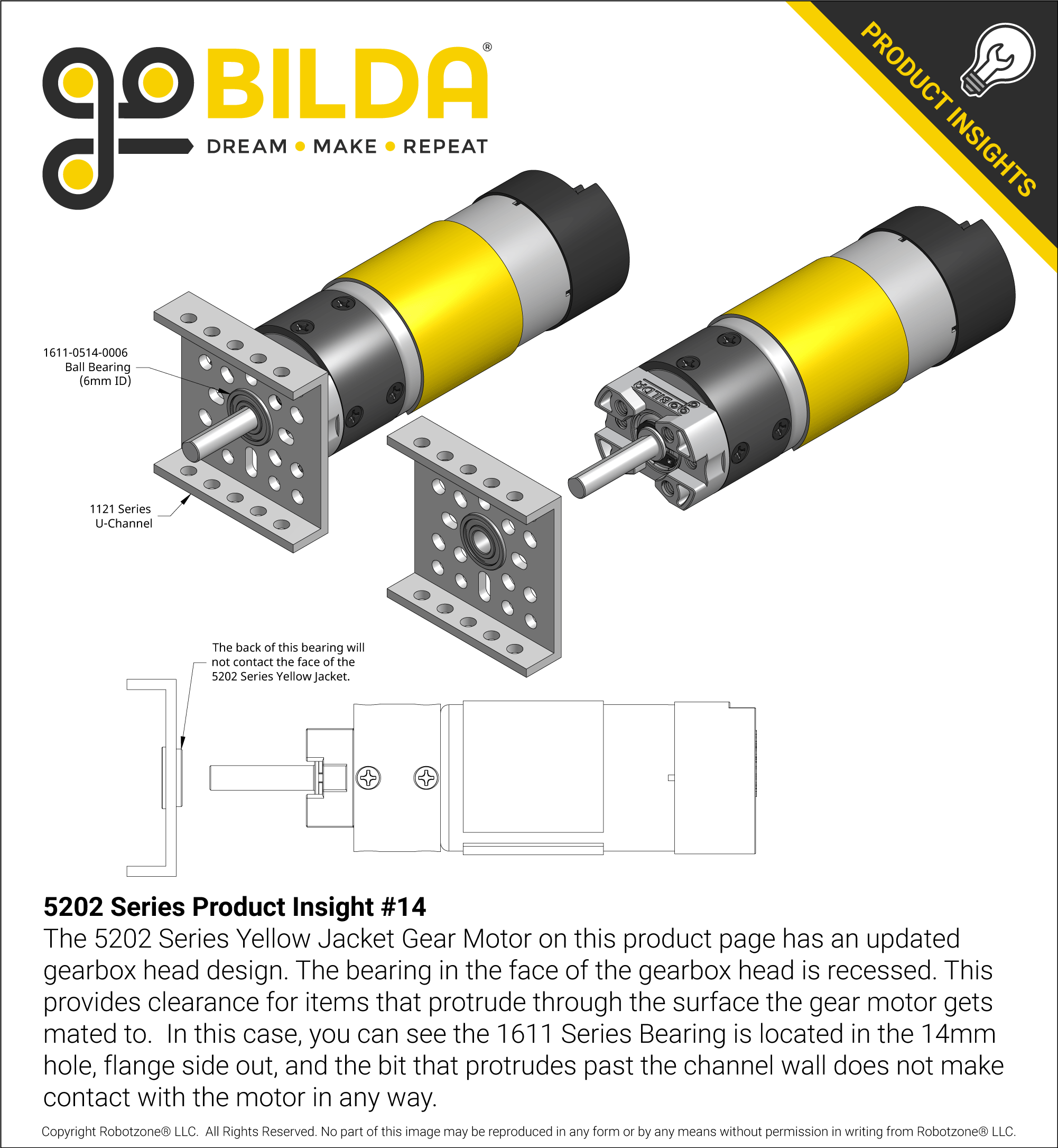 5202 Series Yellow Jacket Planetary Gear Motor (13.7:1 Ratio