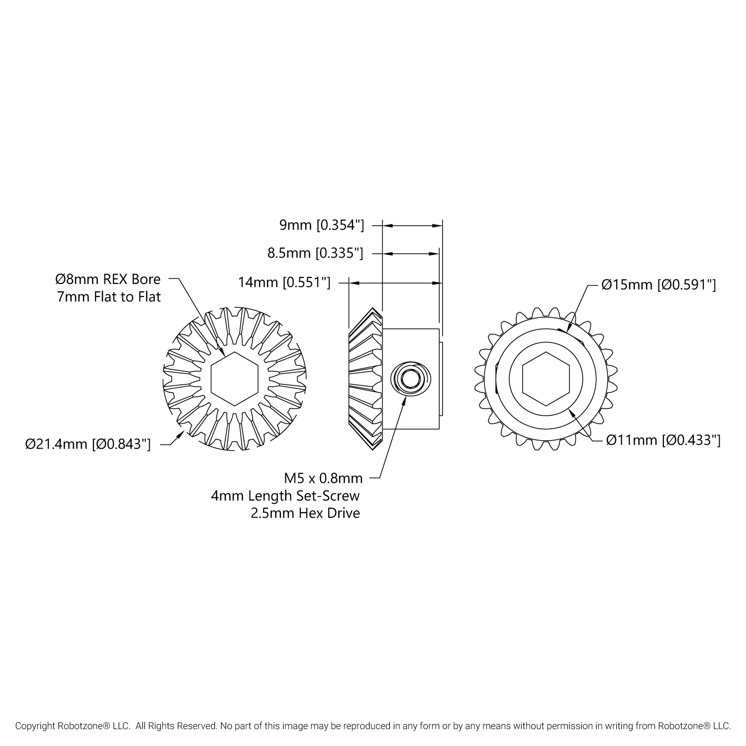 2317 Series MOD 0.8 Steel Miter Gear (Set-Screw, 8mm REX