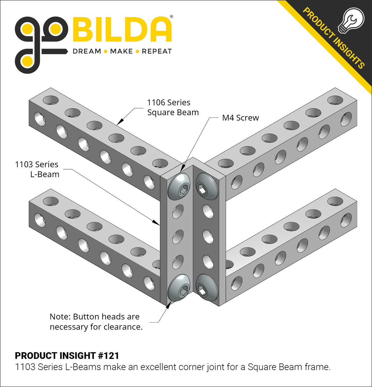 1106 Series Square Beam (19 Hole, 152mm Length) - goBILDA®