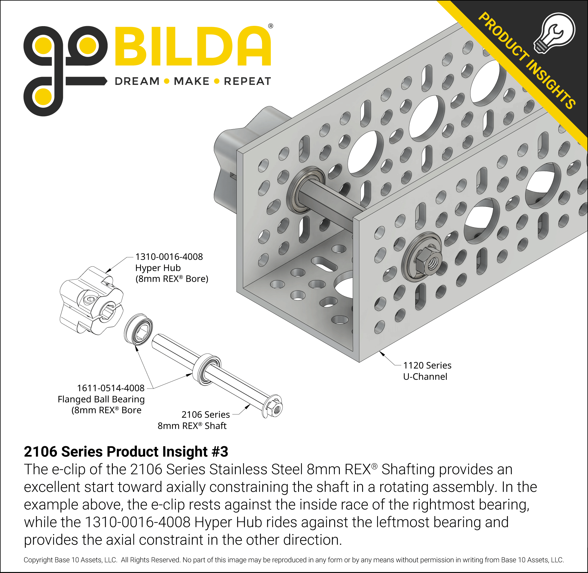 8mm REX® Shaft with E-Clip (Stainless Steel, 104mm Length) - goBILDA®