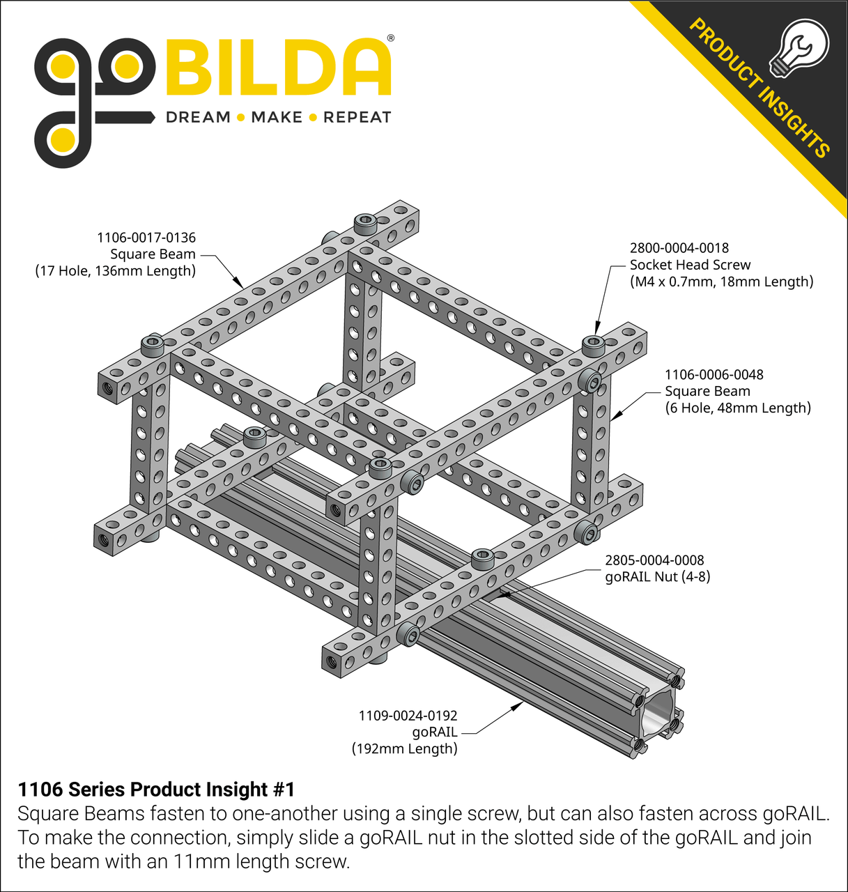 KIKISA COUCOU BEAMS × AkihiroWoodworks 1106 Series Square Beam (41 Hole, 328mm Length) - goBILDA®