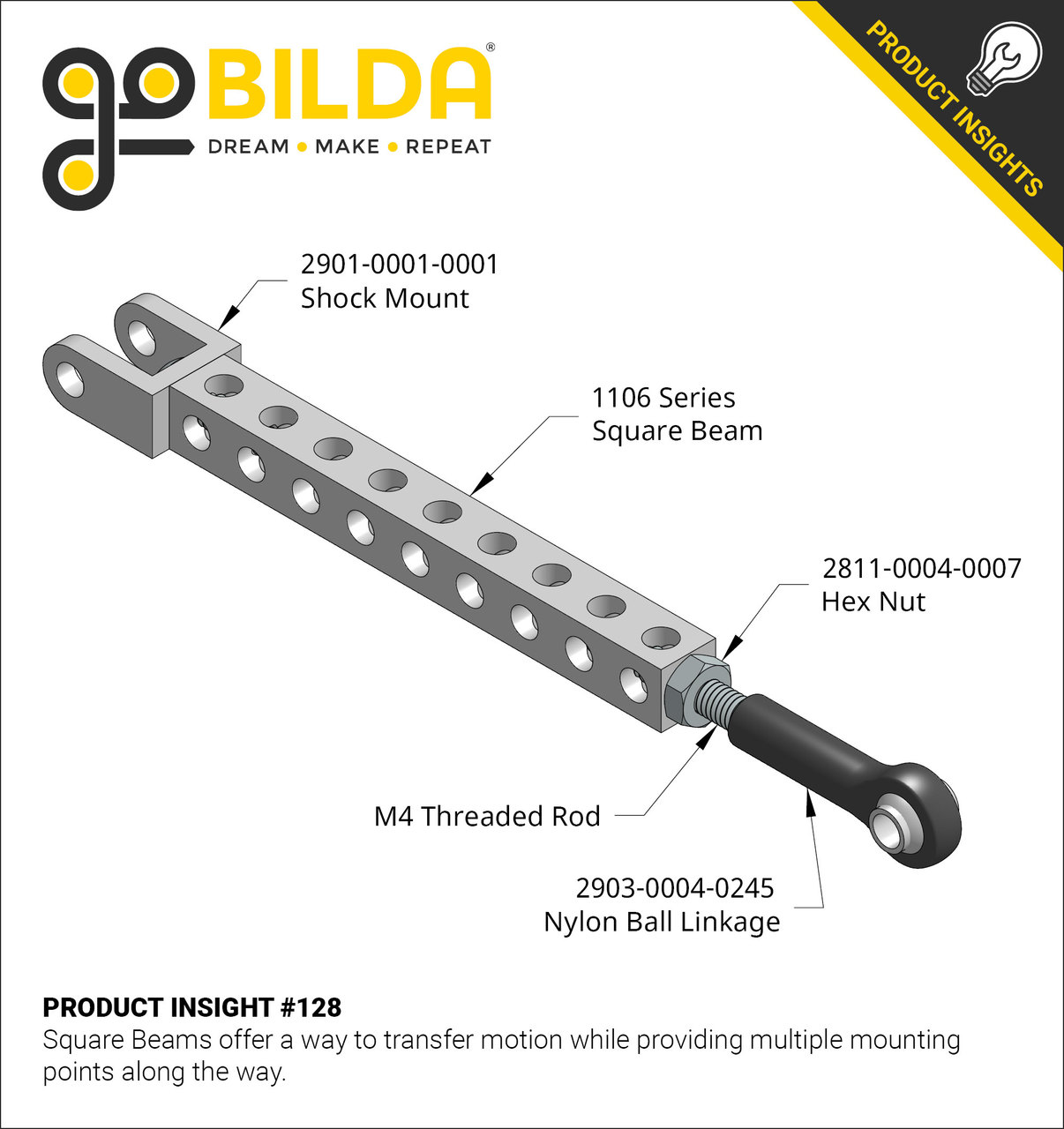 1106 Series Square Beam (23 Hole, 184mm Length) - goBILDA®