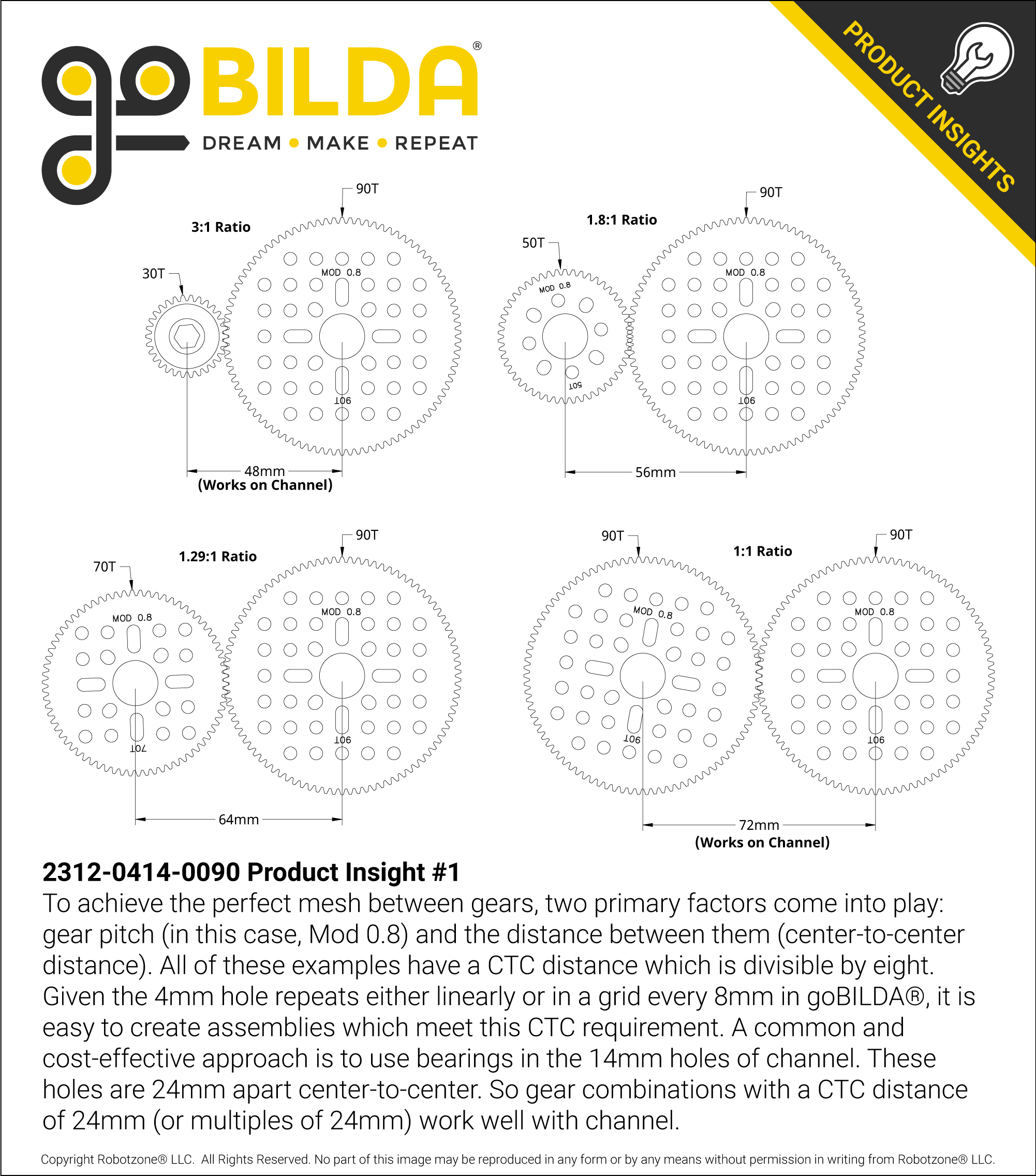 90 Tooth Hub-Mount Gear (MOD 0.8, 4mm Thick Acetal) - goBILDA®