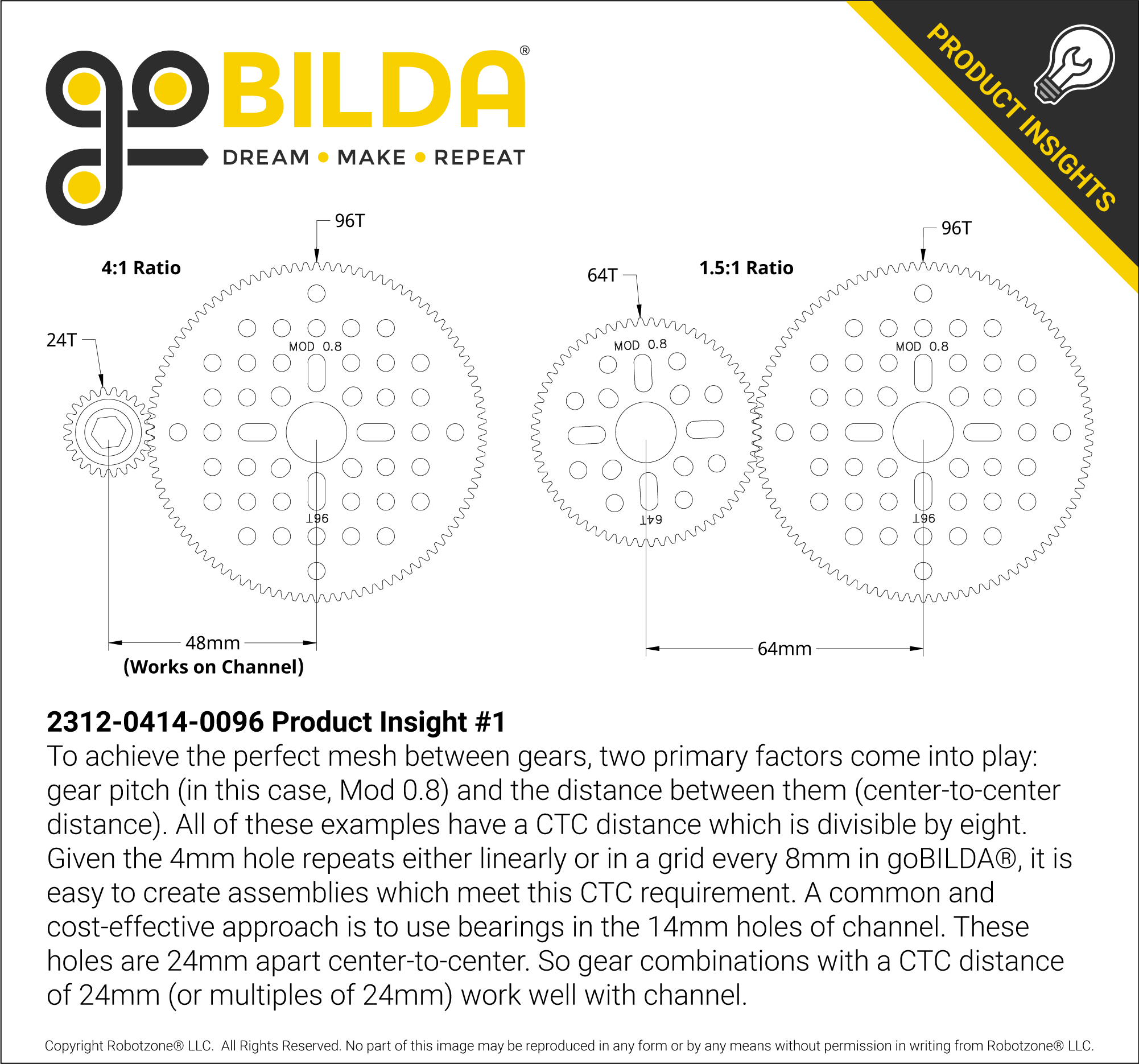 96 Tooth Hub-Mount Gear (MOD 0.8, 4mm Thick Acetal) - goBILDA®