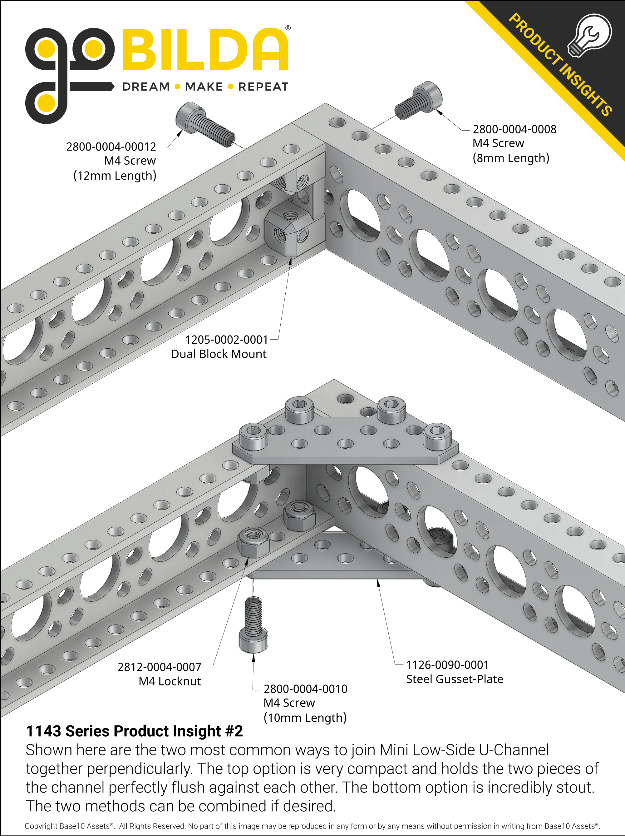 1143 Series Mini Low-Side U-Channel (17 Hole, 432mm Length) - goBILDA®