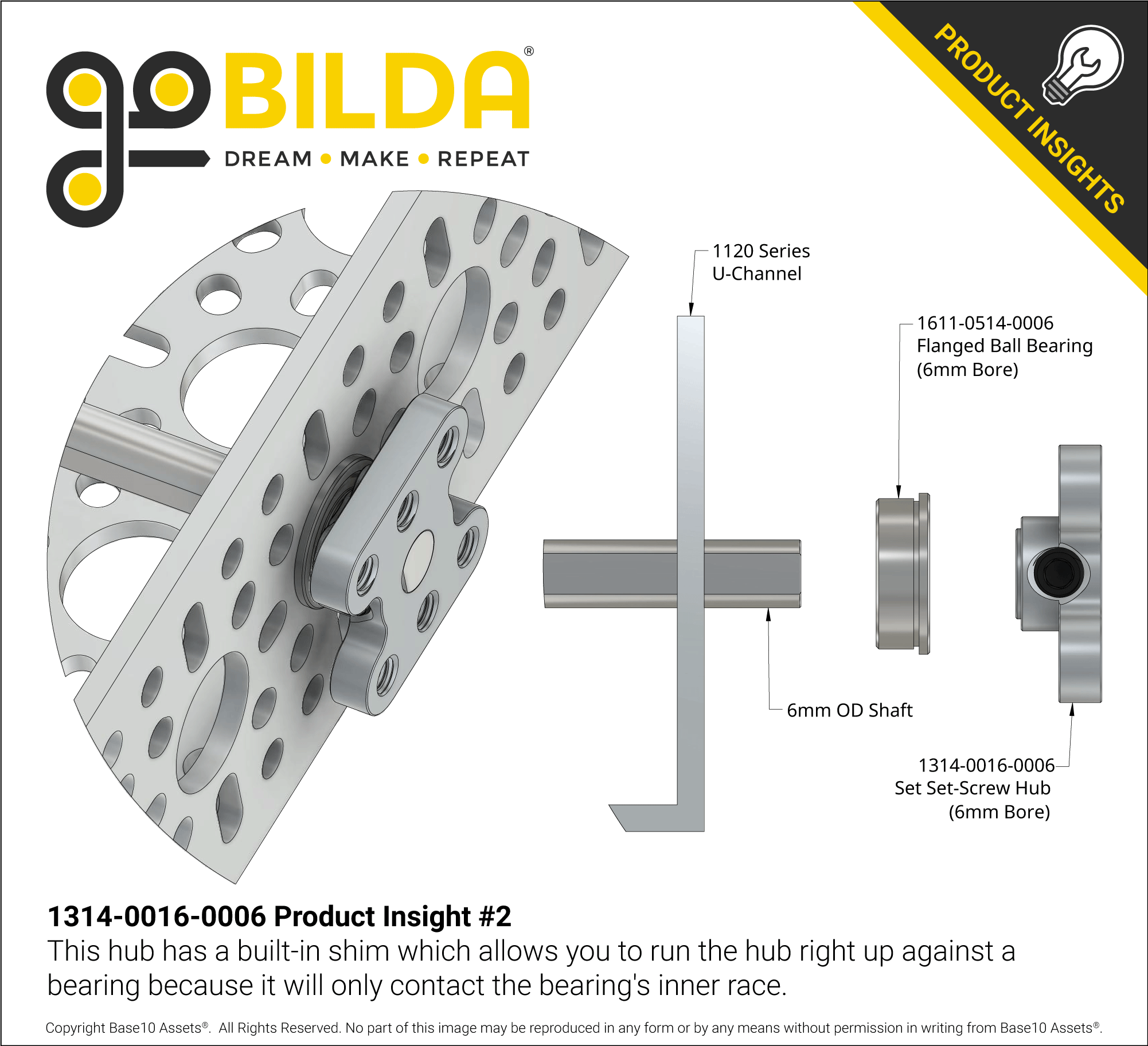 1314 Series Steel Set-Screw Hub (6mm Bore) - goBILDA®