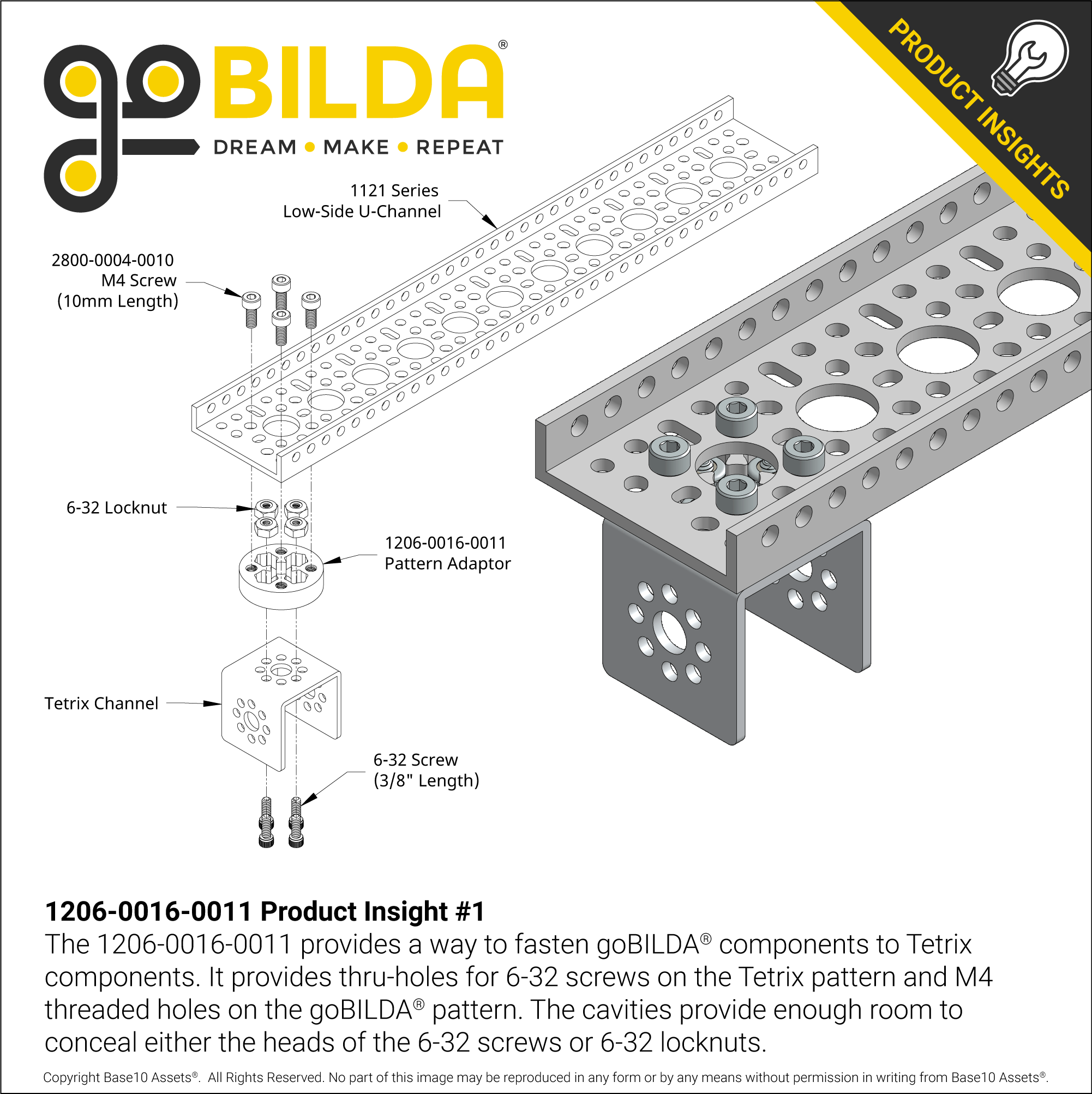 Thru-Hole Tetrix to Threaded goBILDA® Pattern Adaptor - goBILDA®