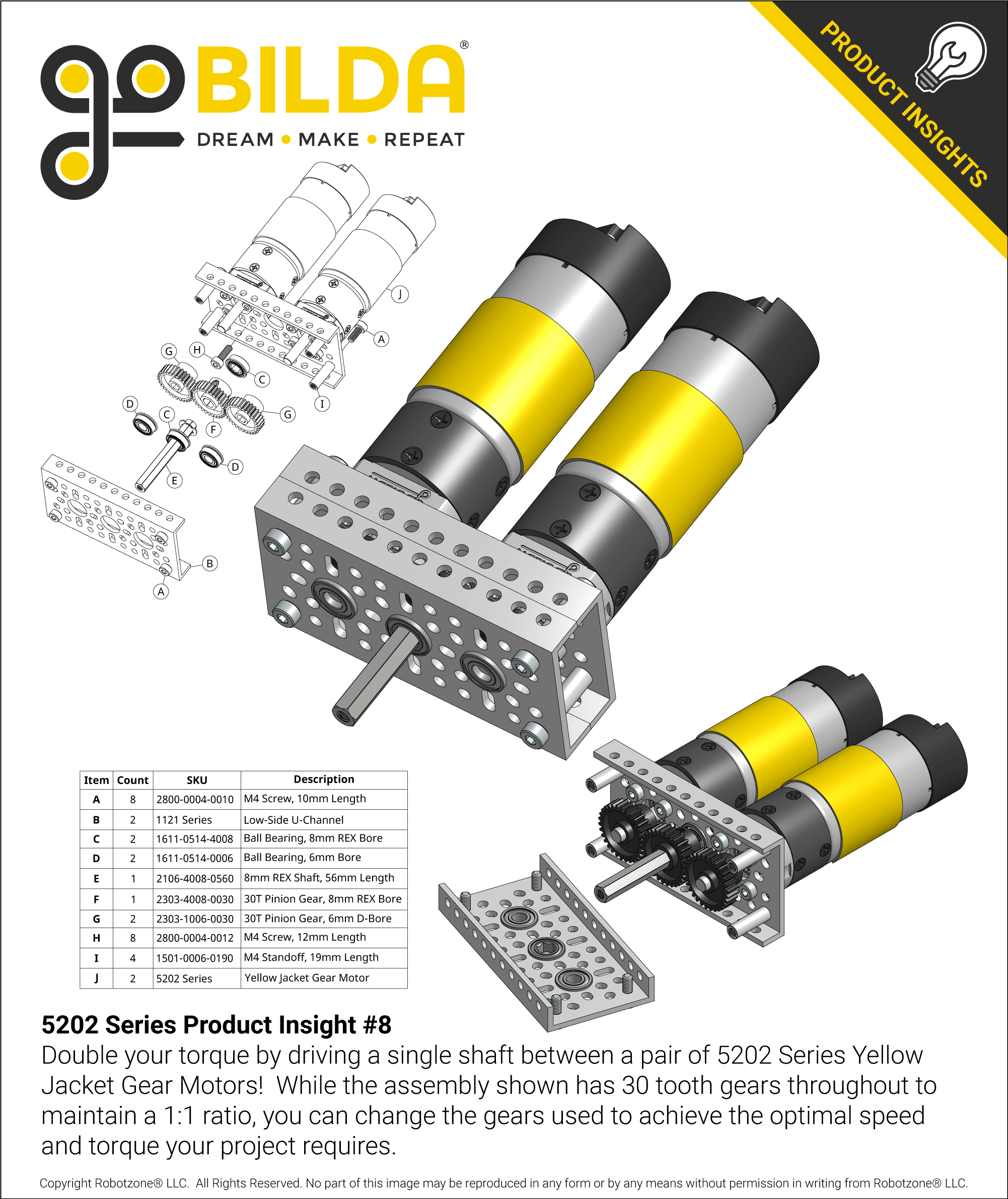 5202 Series Yellow Jacket Planetary Gear Motor (188:1 Ratio, 24mm