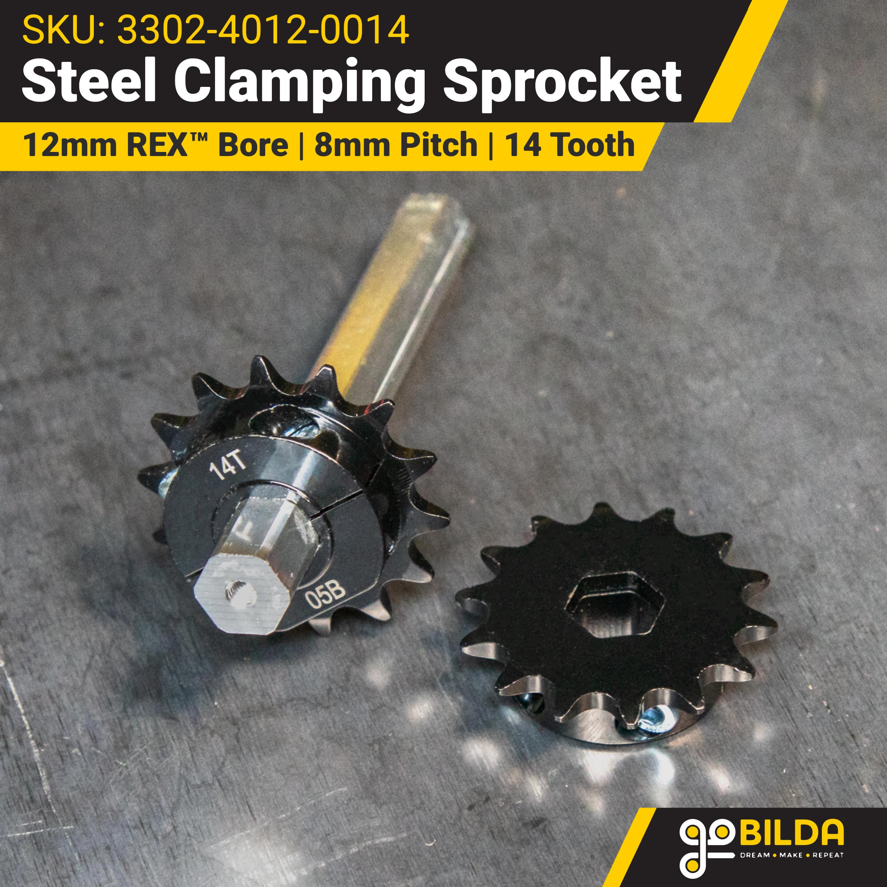 8mm Pitch Steel Clamping Sprocket (8mm REX™ Bore, 14 Tooth)
