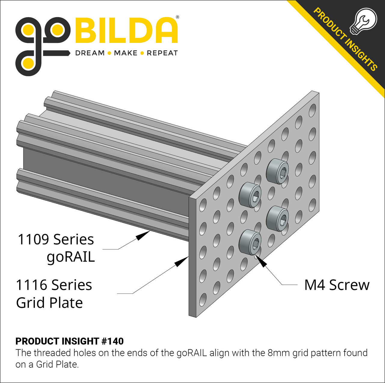 1116 Series Grid Plate (5 x 17 Hole, 40 x 136mm) - goBILDA®