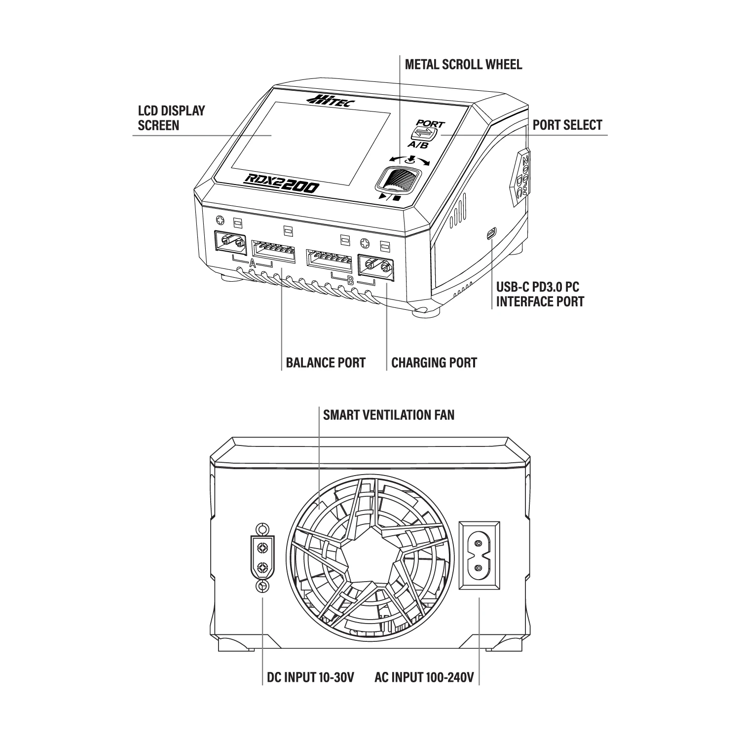 Hitec RDX2 200 AC/DC Multi-Function Smart Charger - goBILDA®