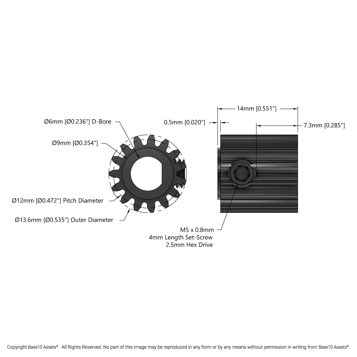 2303 Series Steel, MOD 0.8 Pinion Gear (6mm D-Bore, 15 Tooth