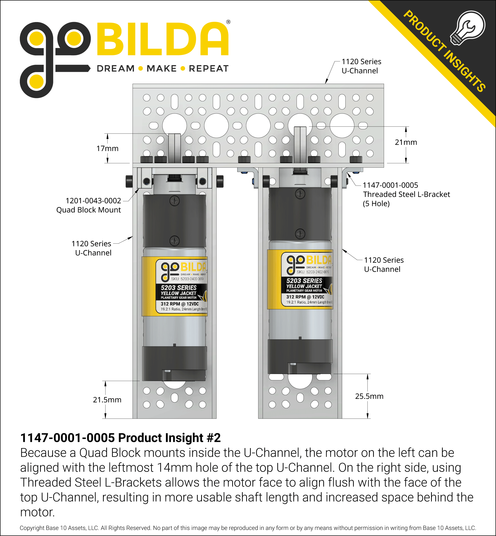 Threaded Steel L-Bracket (5 Hole) - 4 Pack - goBILDA®