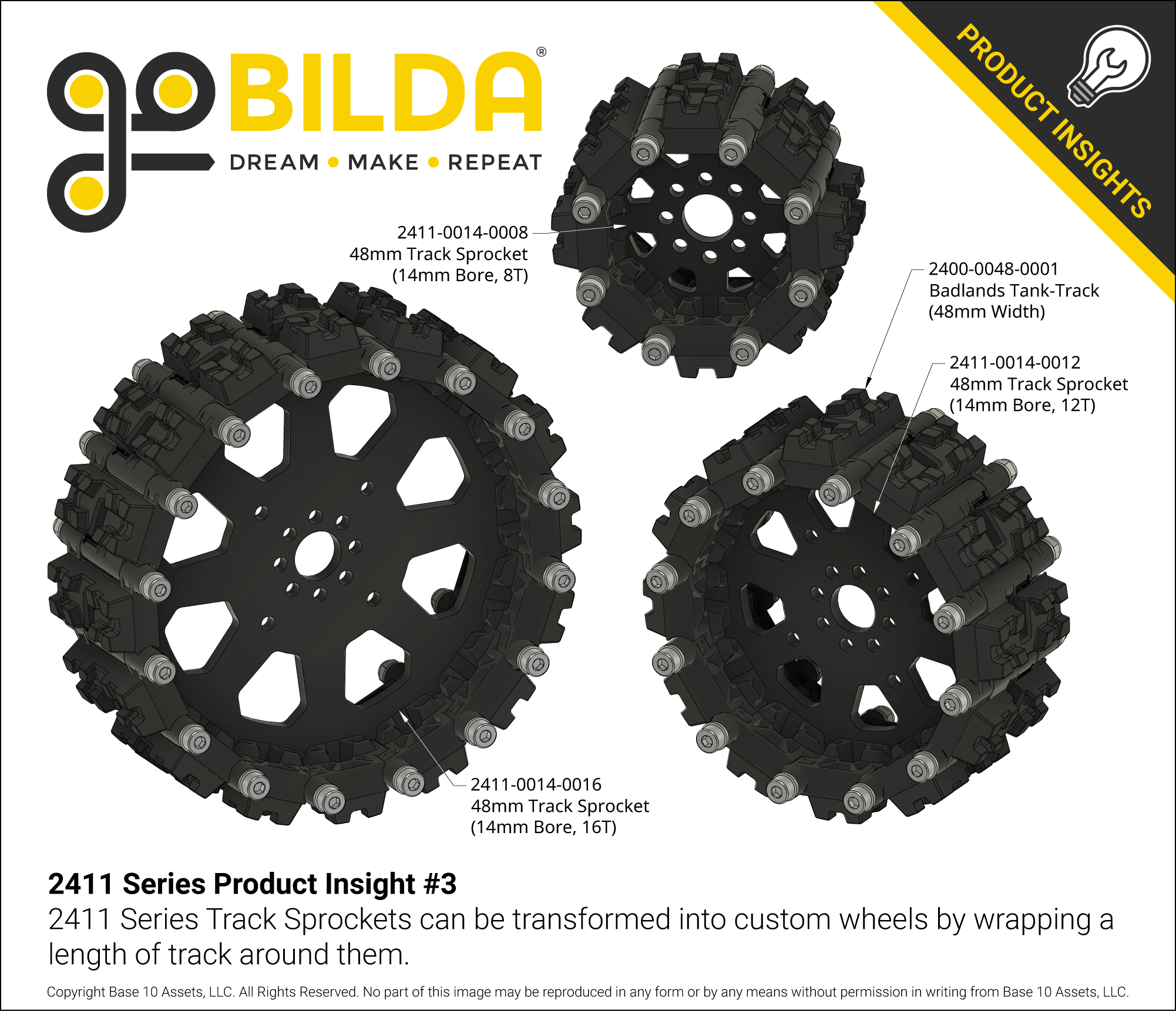 24mm Pitch, Acetal Track Sprocket (8 Tooth) - 2 Pack - goBILDA®
