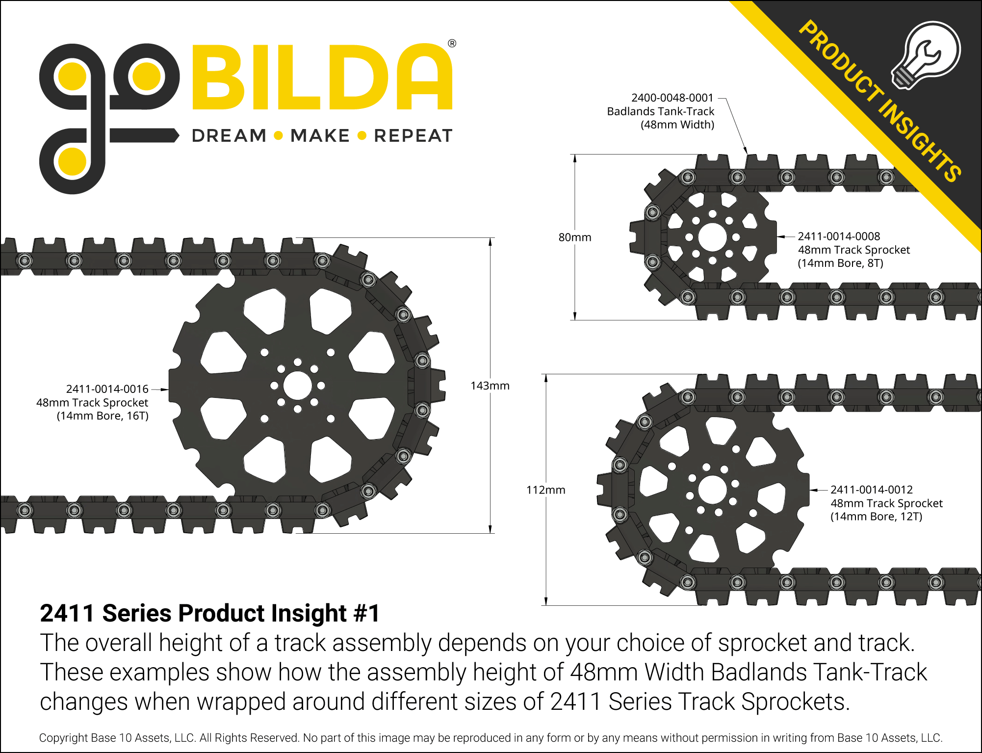 24mm Pitch, Acetal Track Sprocket (8 Tooth) - 2 Pack - goBILDA®