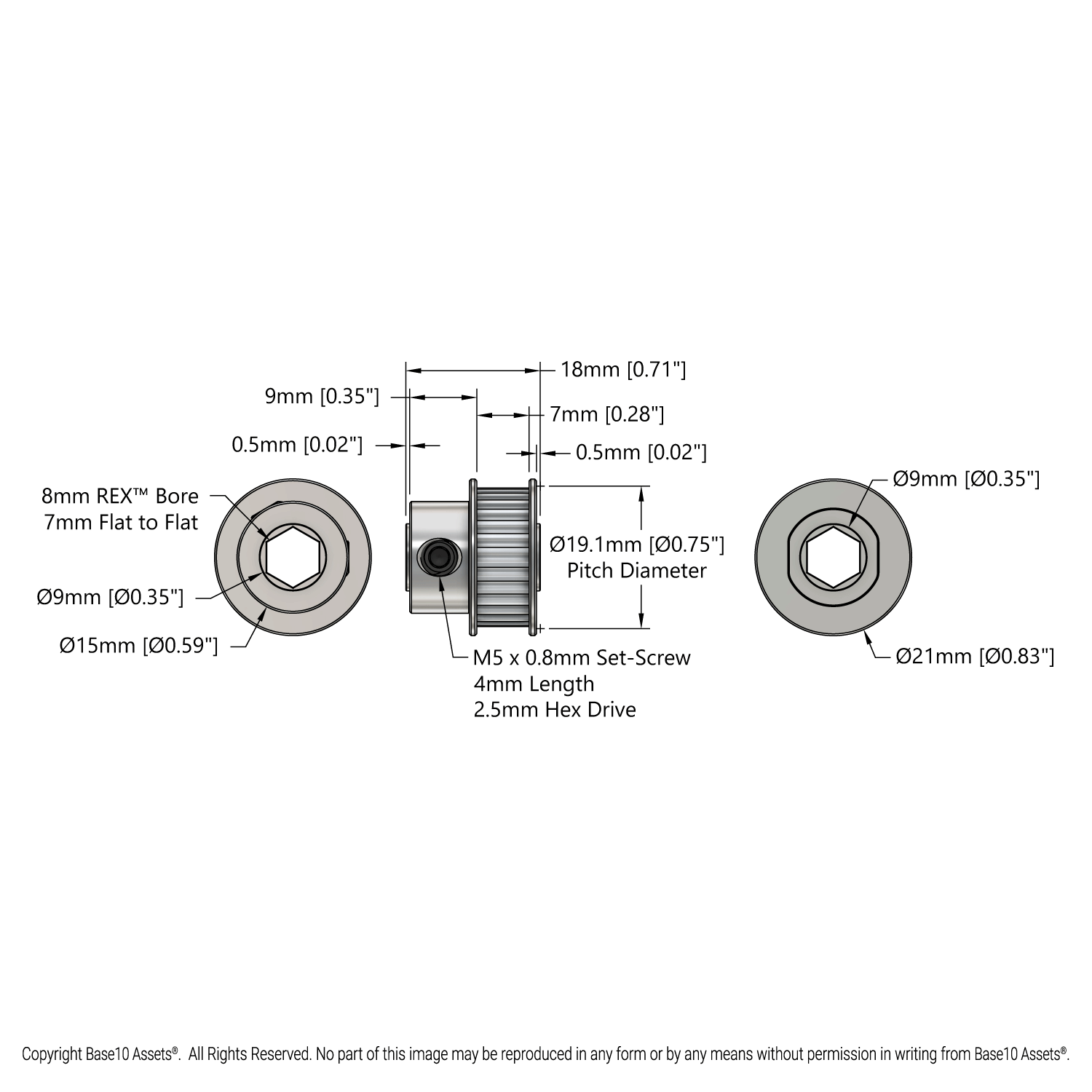 2mm Pitch GT2 Pinion Timing Pulley (8mm REX® Bore, 30 Tooth)