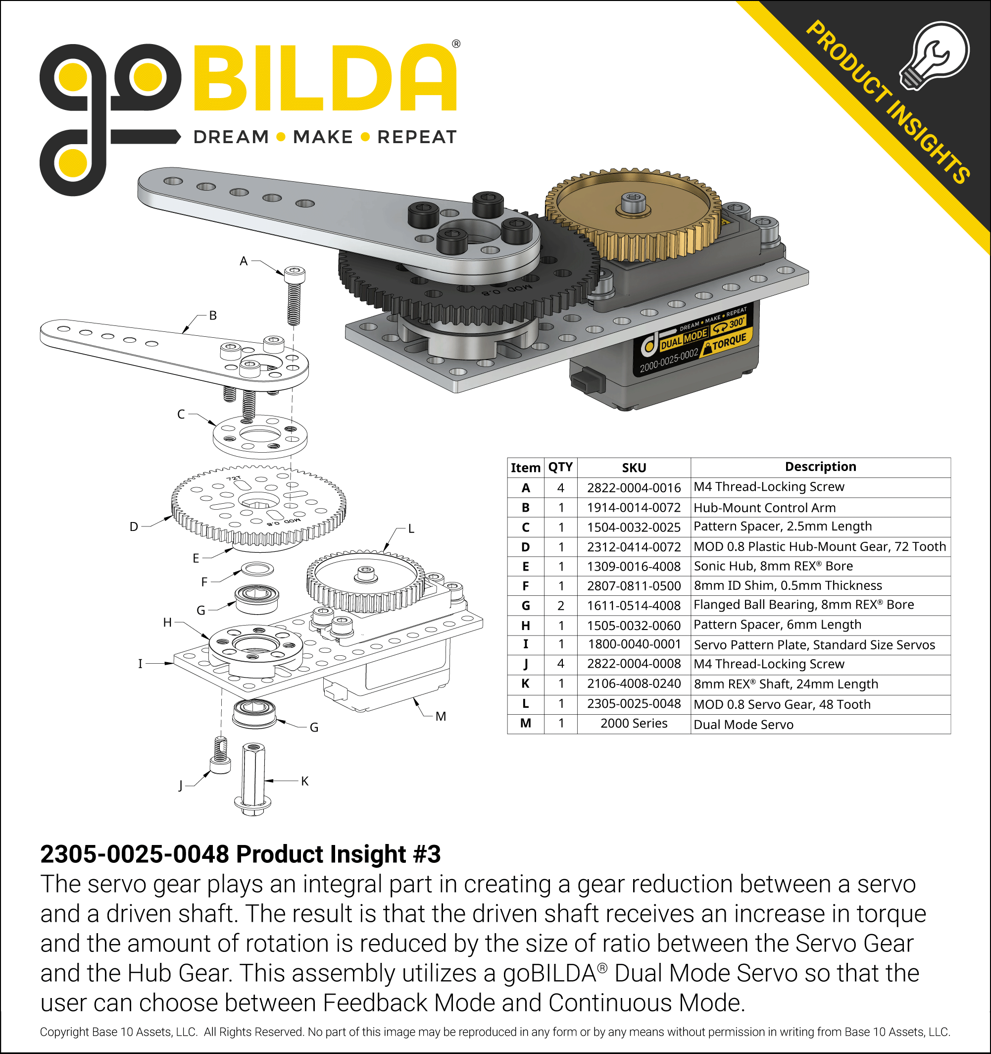2305 Series Brass, MOD 0.8, Servo Gear (25 Tooth Spline, 48 Tooth