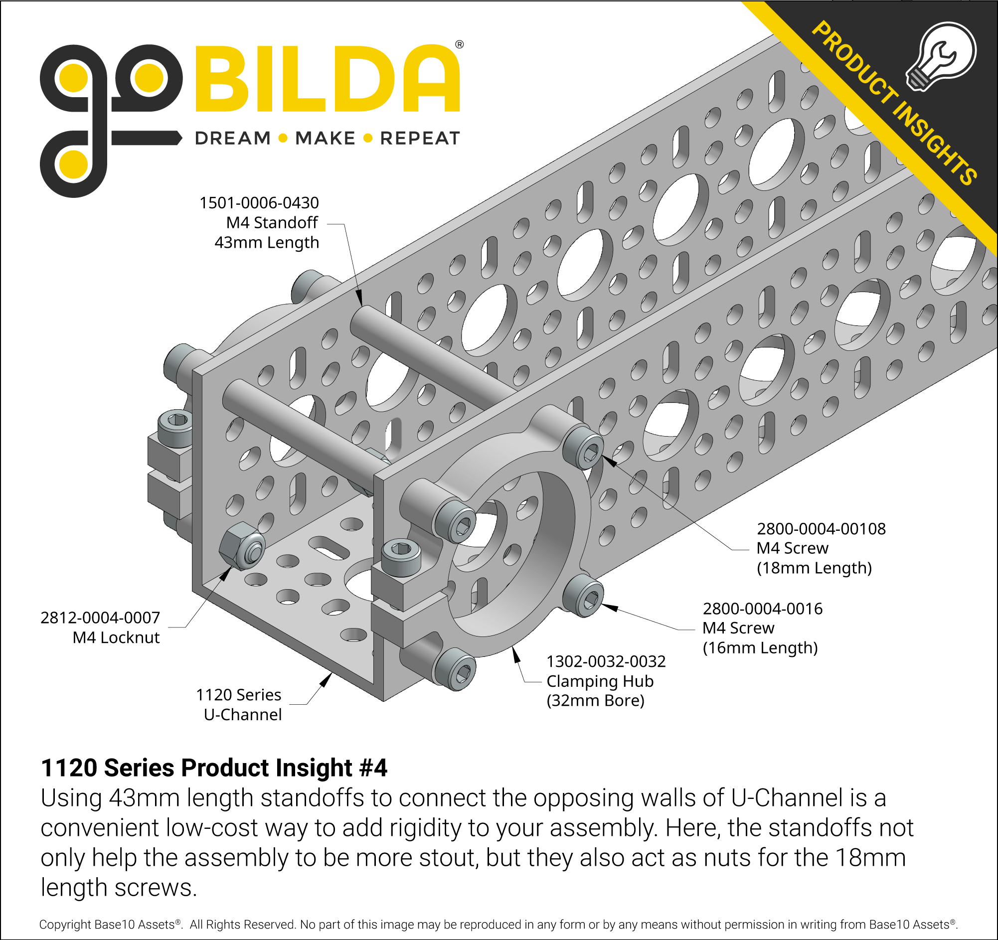 1120 Series U-Channel (5 Hole, 144mm Length) - goBILDA®