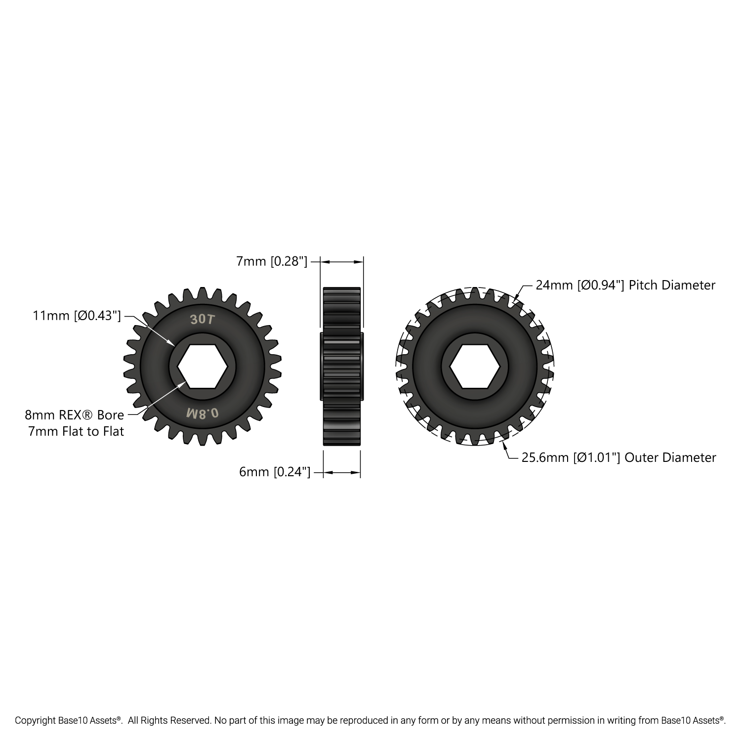 Slip-Fit Steel Pinion Gear (8mm REX® Bore, MOD 0.8, 30T) - goBILDA®