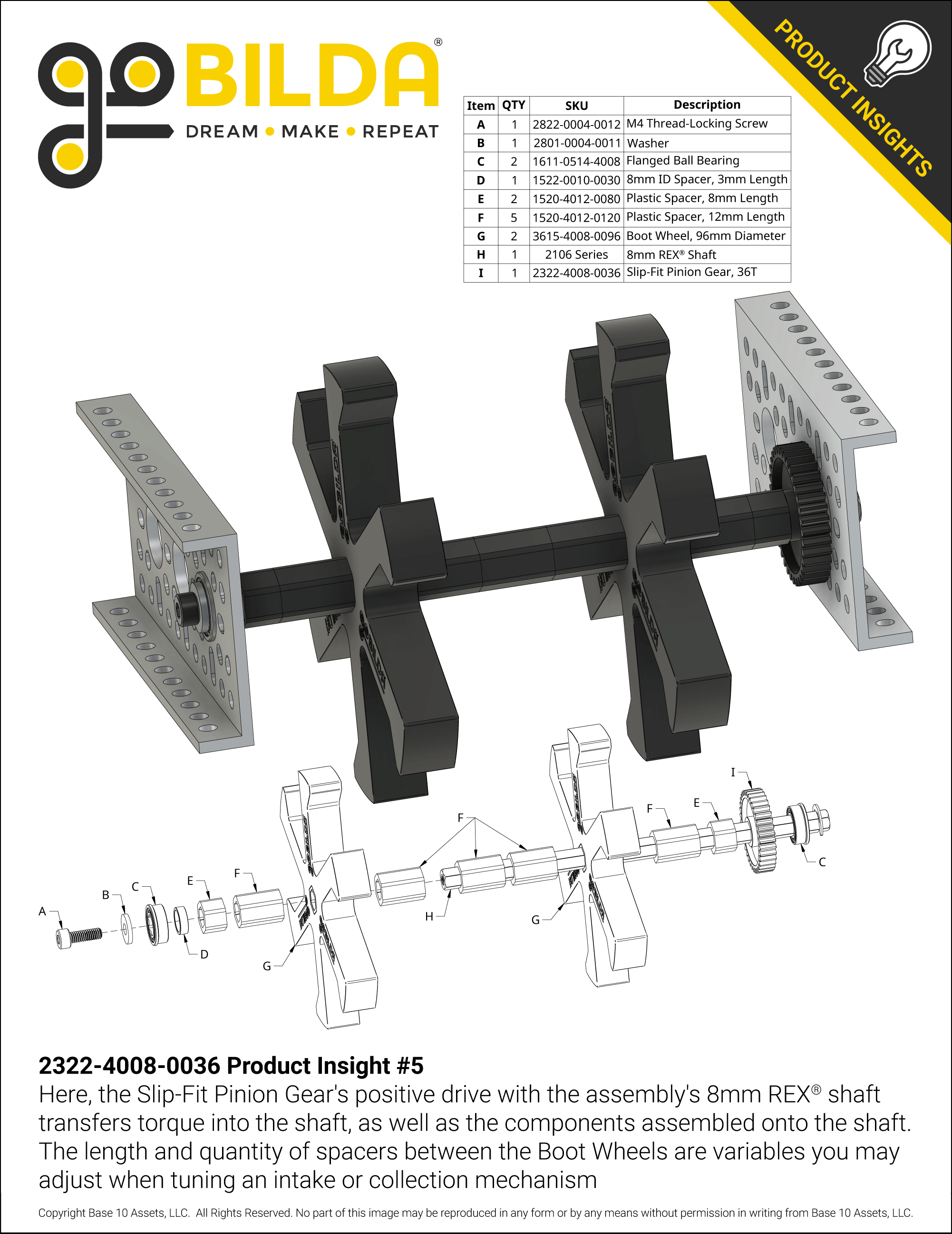 Slip-Fit Steel Pinion Gear (8mm REX® Bore, MOD 0.8, 36T) - goBILDA®