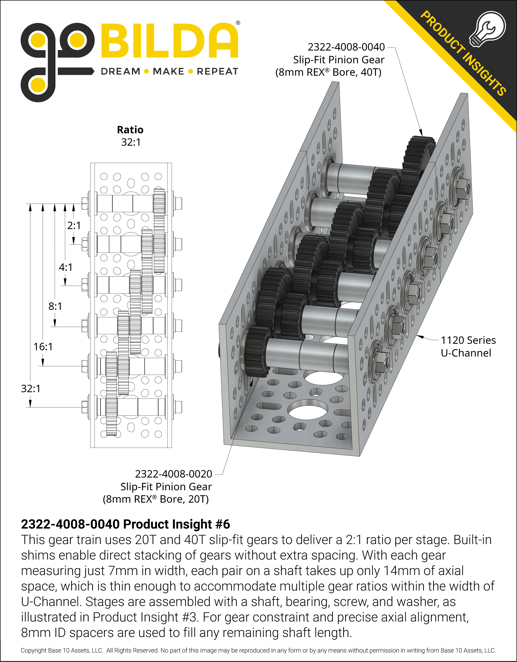 Slip-Fit Steel Pinion Gear (8mm REX® Bore, MOD 0.8, 40T) - goBILDA®