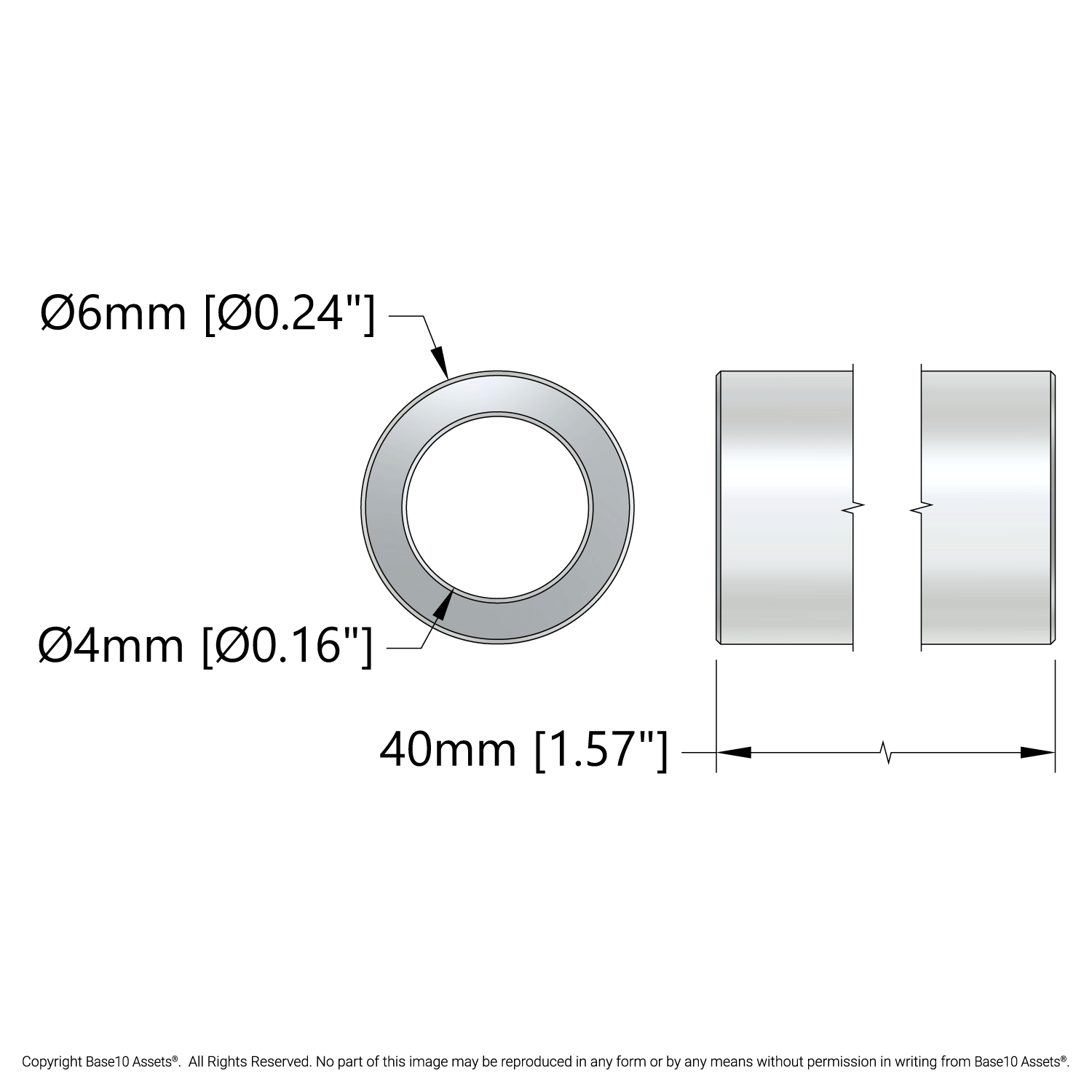 1502 Series 4mm ID Spacer (6mm OD, 40mm Length) - 4 Pack - goBILDA®