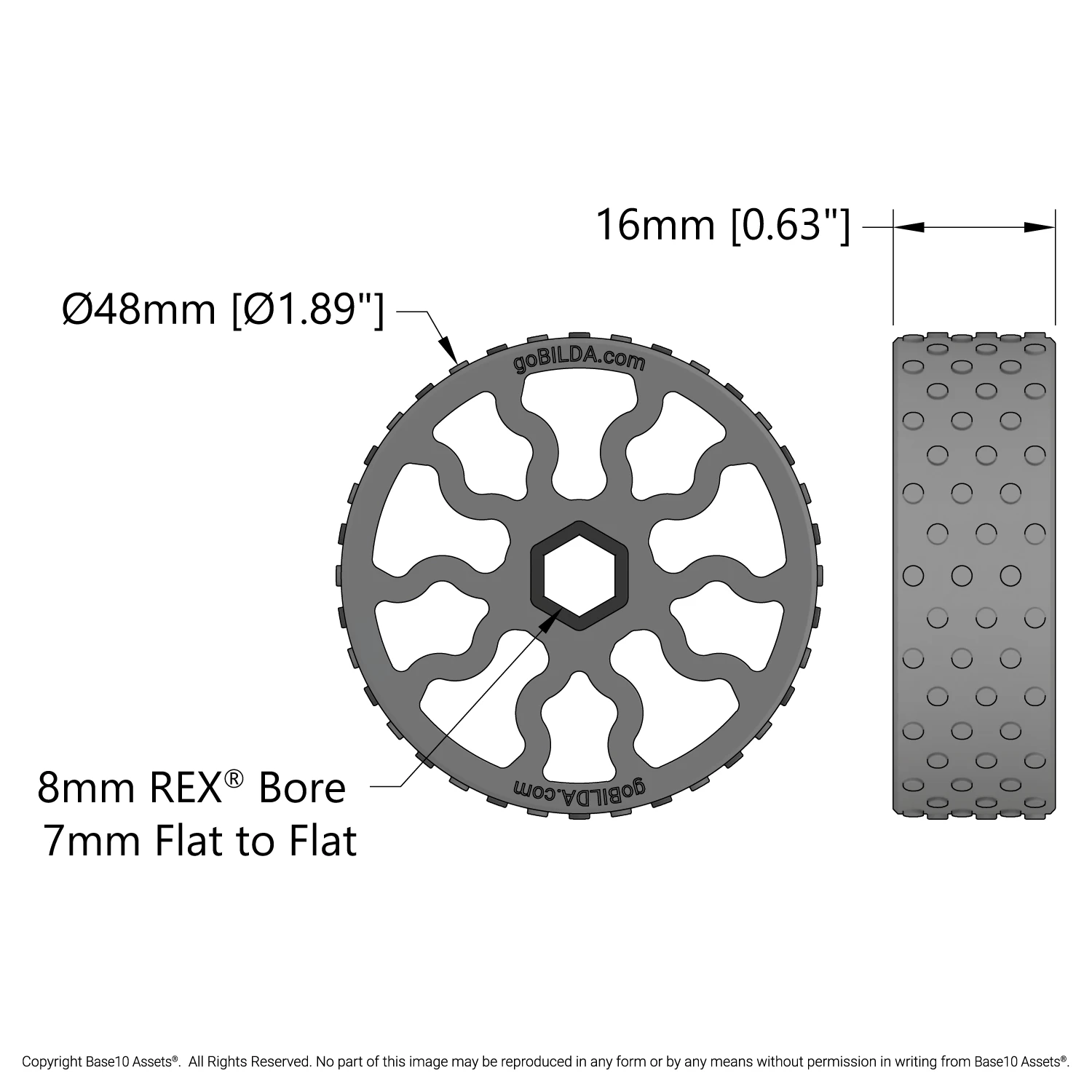 GripForce Gecko™ Wheel (8mm REX® Bore, 48mm Diameter, 15A
