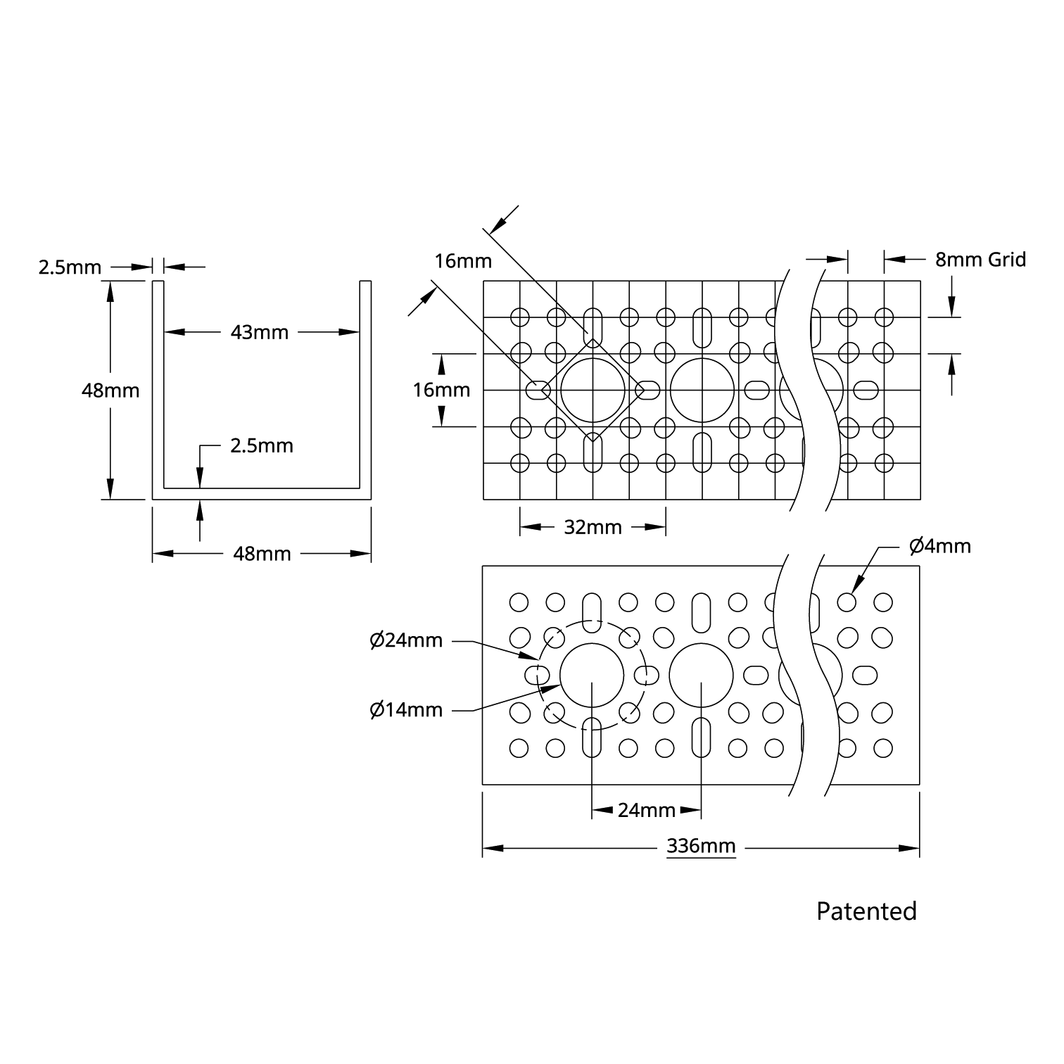 1120 Series U-Channel (13 Hole, 336mm Length) - goBILDA®