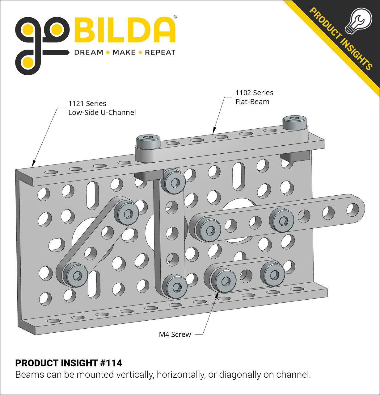 1121 Series Low-Side U-Channel (5 Hole, 144mm Length) - goBILDA®