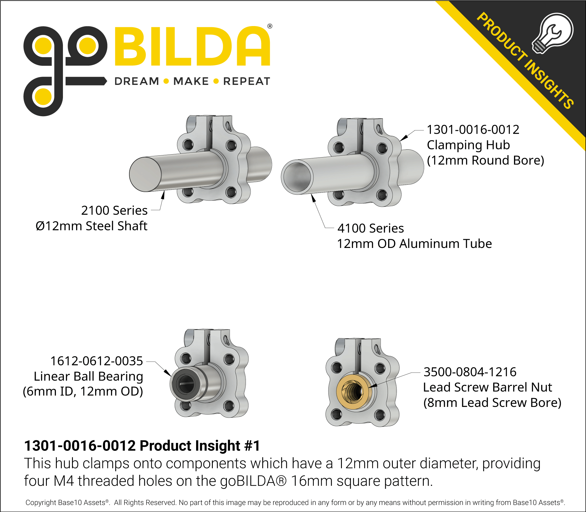 1301 Series Clamping Hub (12mm Bore) - goBILDA®