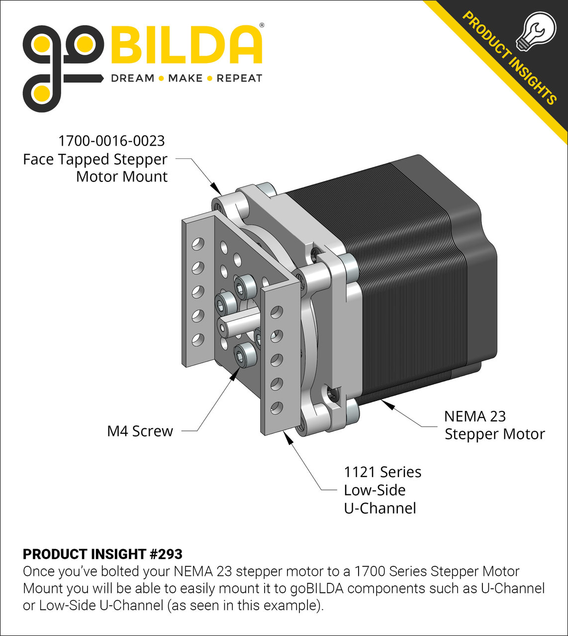 1700 Series Face Tapped Stepper Motor Mount (NEMA 23) - goBILDA®