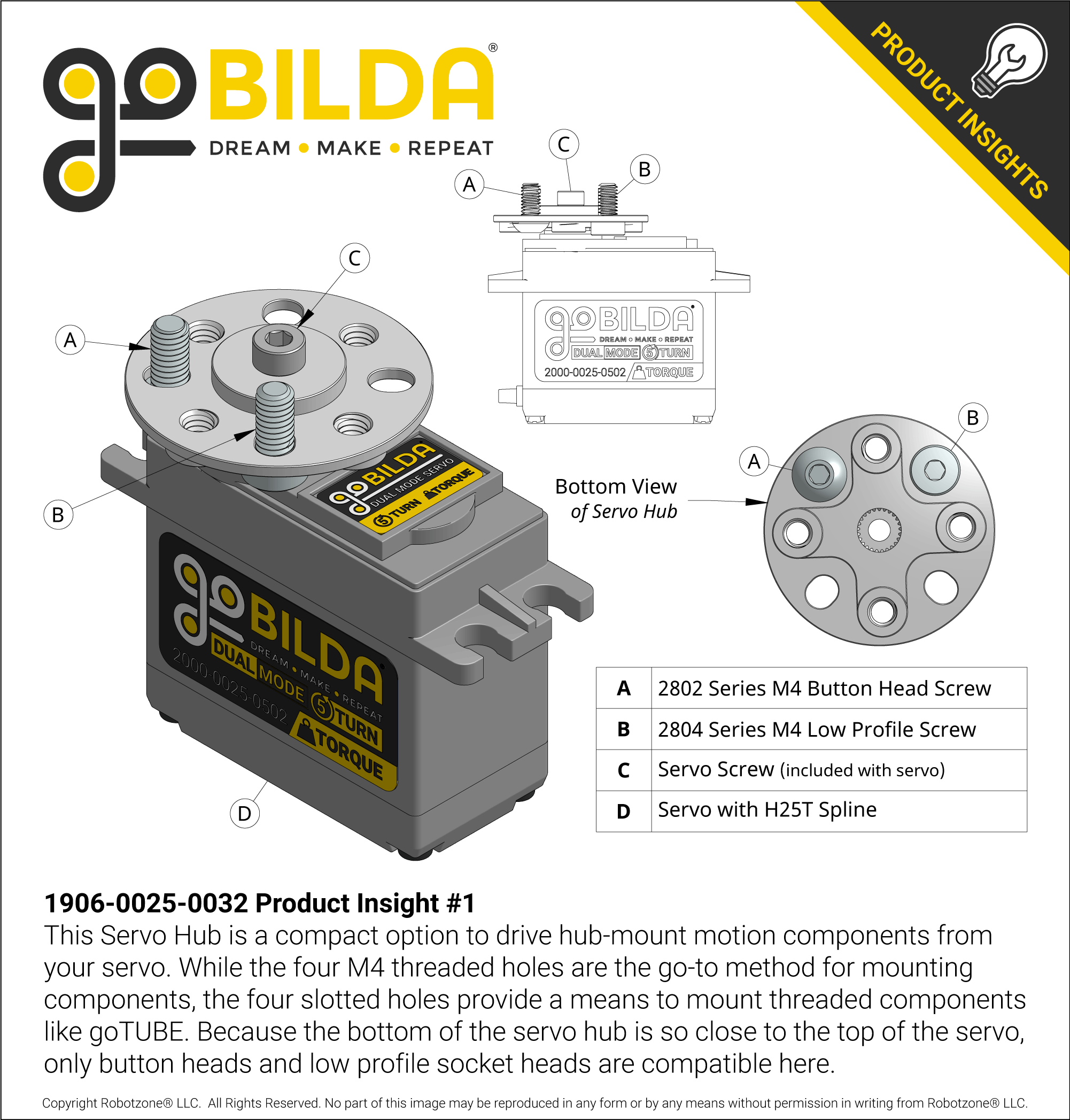 1906 Series Low-Profile Servo Hub (25 Tooth Spline, 32mm Diameter