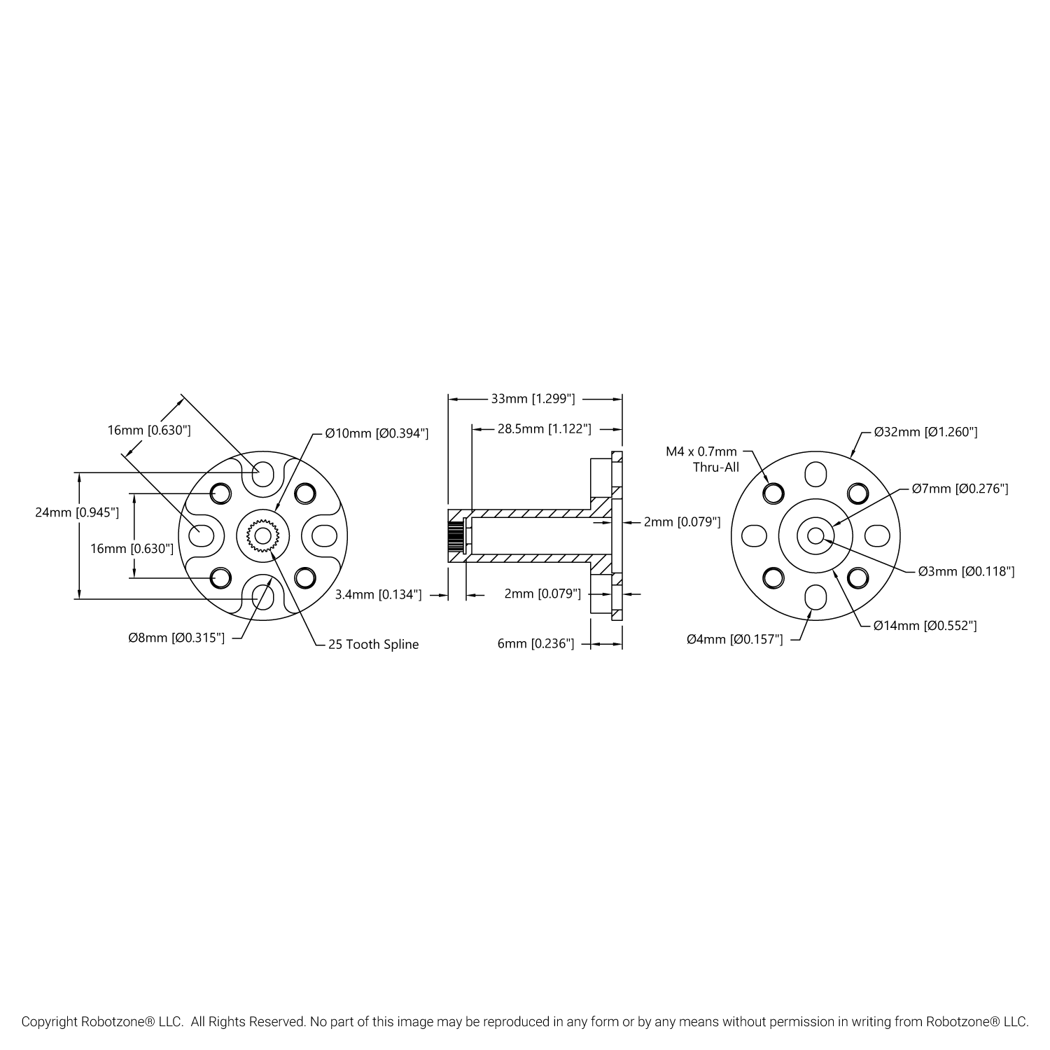 1910 Series Servo Hub Shaft (25 Tooth Spline, 10mm Shaft Diameter