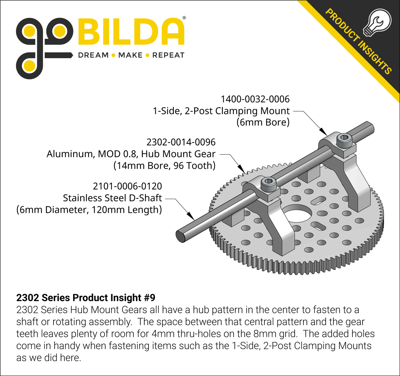 2302 Series Aluminum, MOD 0.8, Hub Mount Gear (14mm Bore, 48