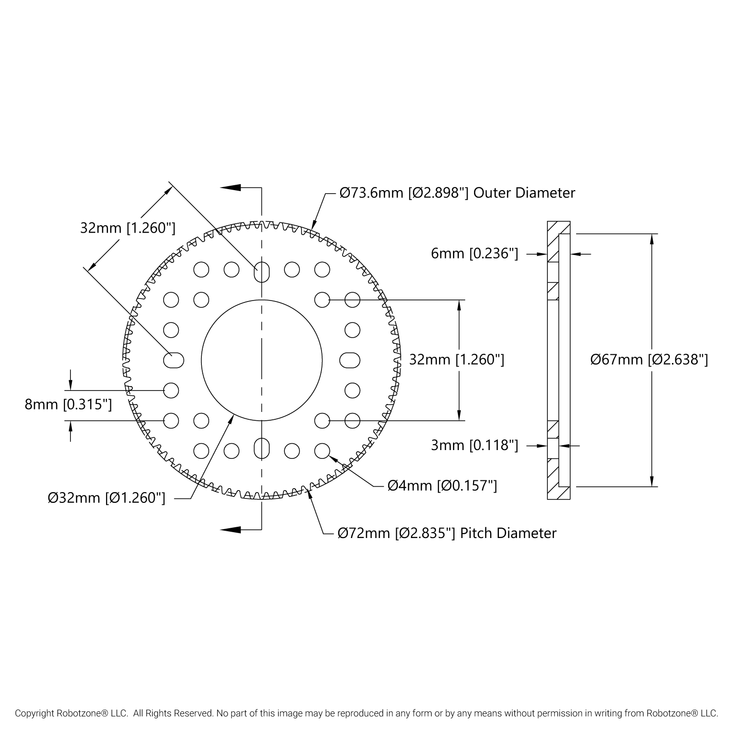 2302 Series Aluminum, MOD 0.8, Hub Mount Gear (32mm Bore, 90 Tooth