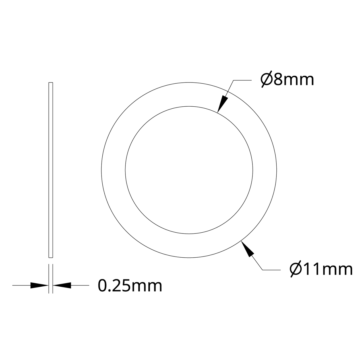2807 Series Stainless Steel Shim (8mm ID x 11mm OD, 0.25mm