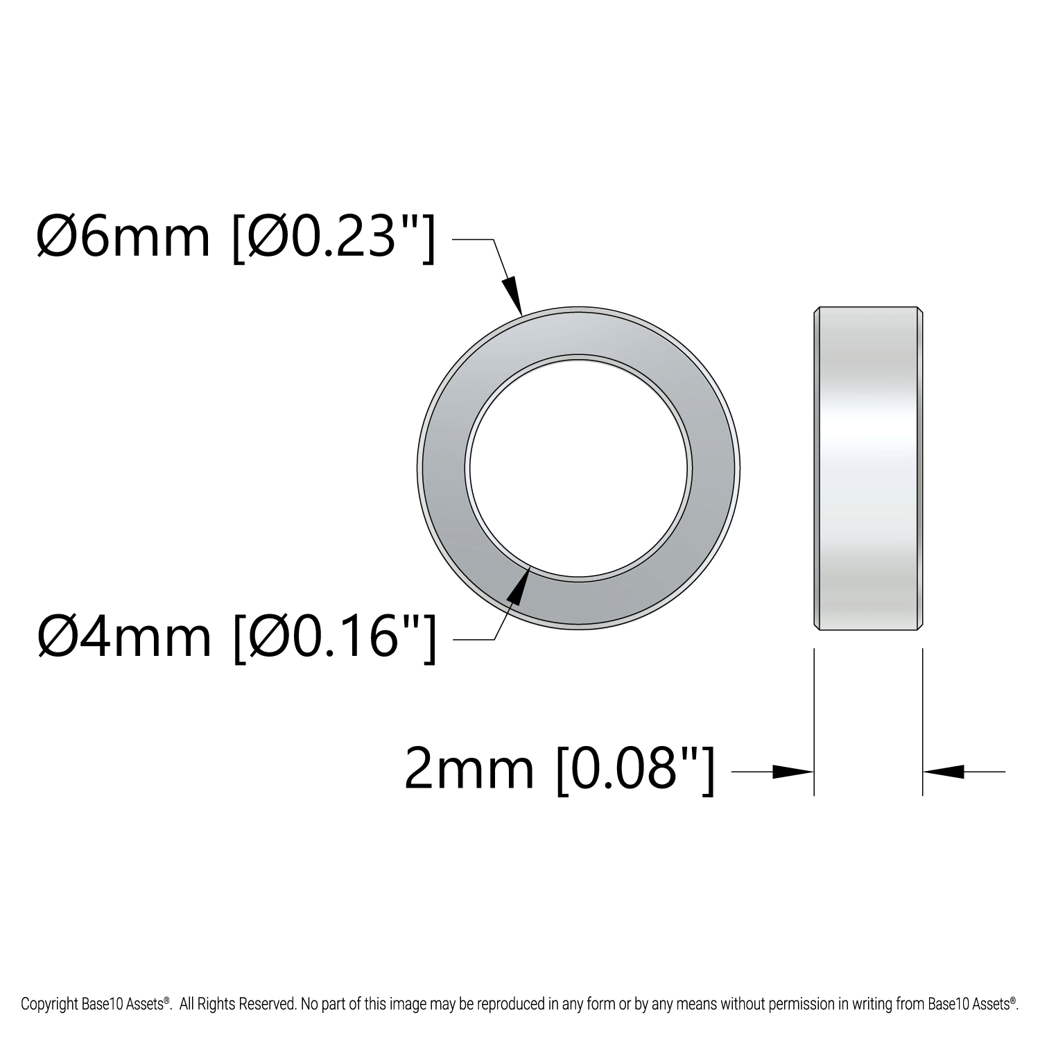 1502 Series 4mm ID Spacer (6mm OD, 2mm Length) - 4 Pack - goBILDA®