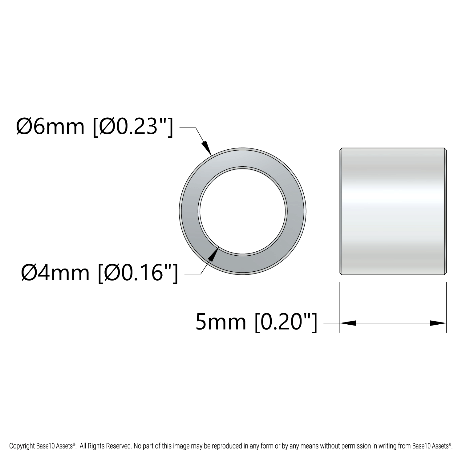 パーツ ko_chan.0324 1502 Series 4mm ID Spacer (6mm OD, 5mm Length) - 4 Pack - goBILDA®
