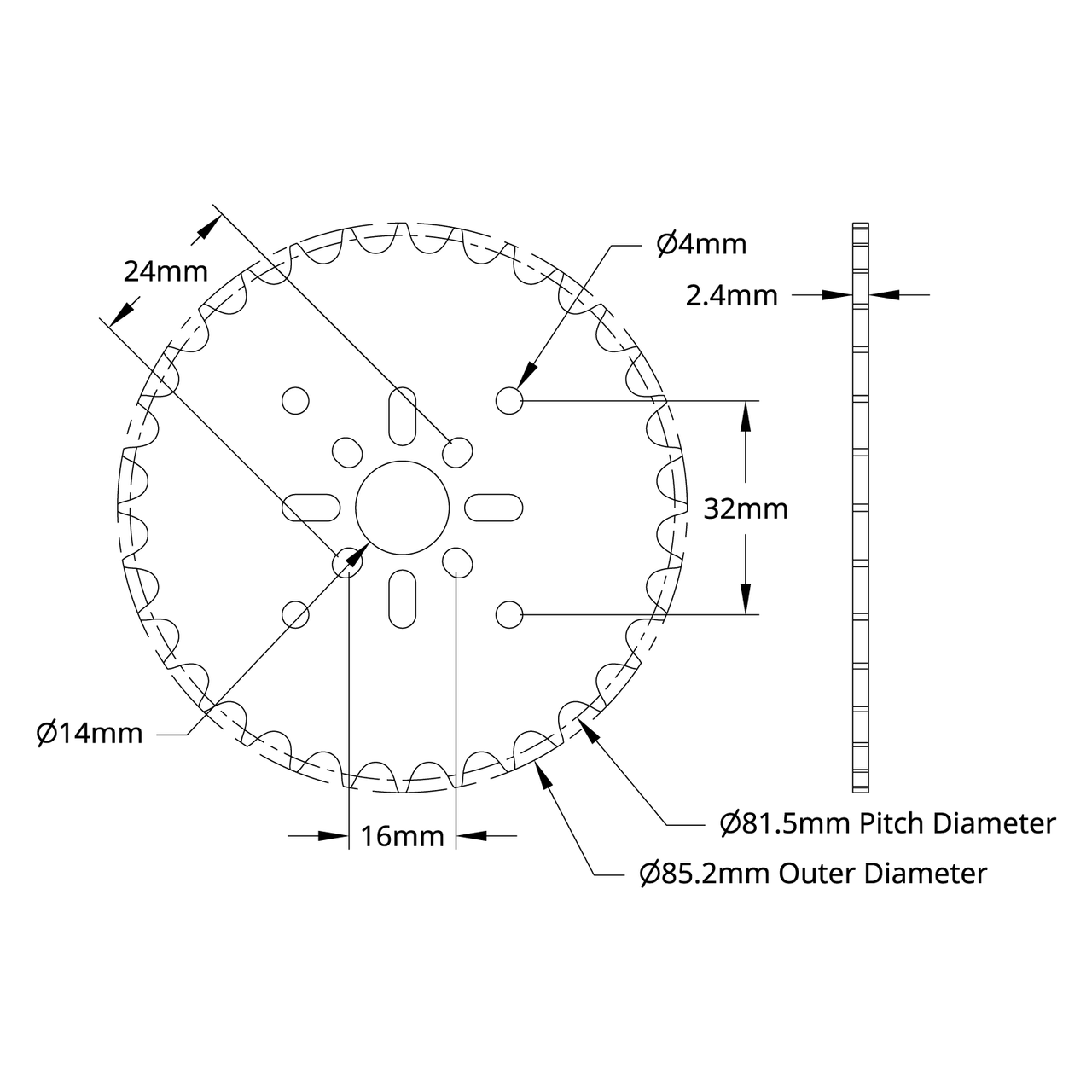 8mm Pitch Acetal Hub-Mount Sprocket (14mm Bore, 32 Tooth