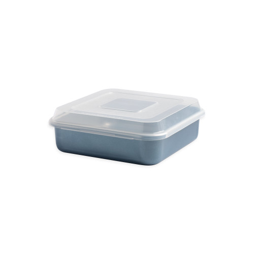 brilliant 9in square cake pan with lid on white background