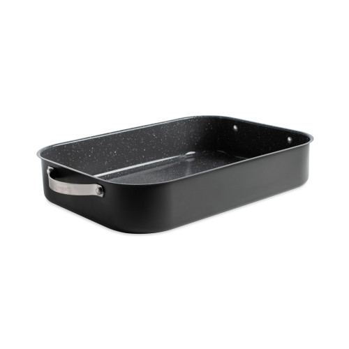 Nordic Ware Verde Grand Roaster with speckled nonstick interior and stainless steel handles
