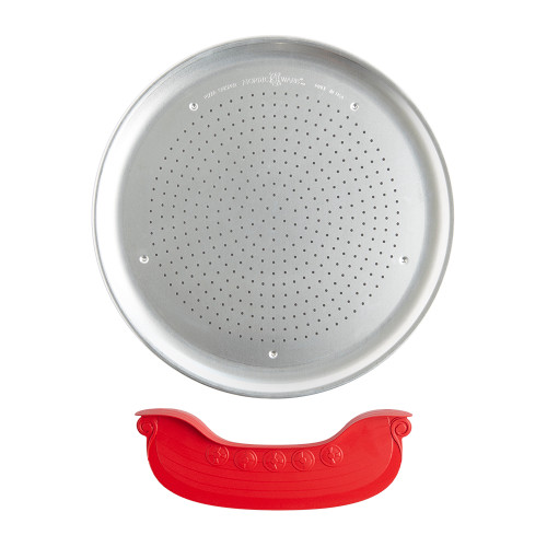 nordic ware 16" perforated pizza crisper pan with rock the boat pizza cutter
