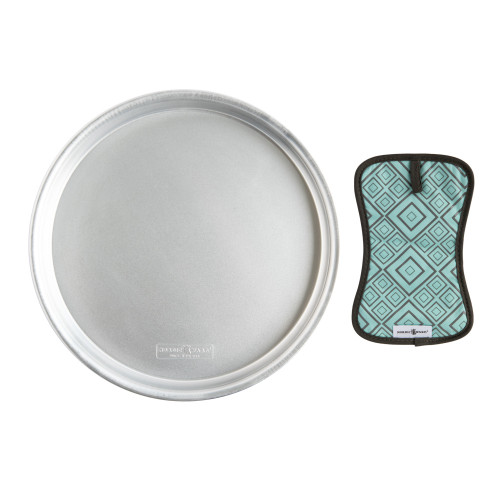 nordic ware 14 inch deep dish pizza pan and cotton hot pad with silicone geometric detailing