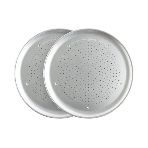 Nordic Ware 2 piece perforated Hot Air Crisper Pizza Pan Set made of uncoated aluminum