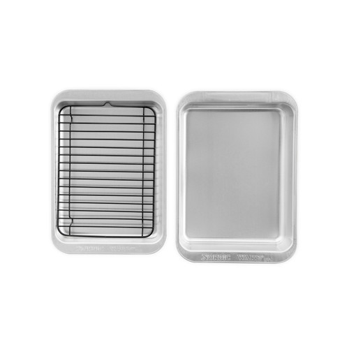 Nordic Ware Naturals aluminum 3-piece baking set: quarter sheet pan, cooling rack, and loaf pan in natural finish