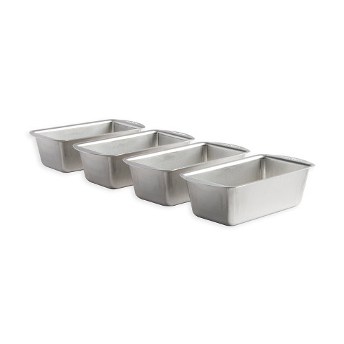Nordic Ware Naturals aluminum mini loaf pans set of 4, rectangular baking pans with natural silver finish